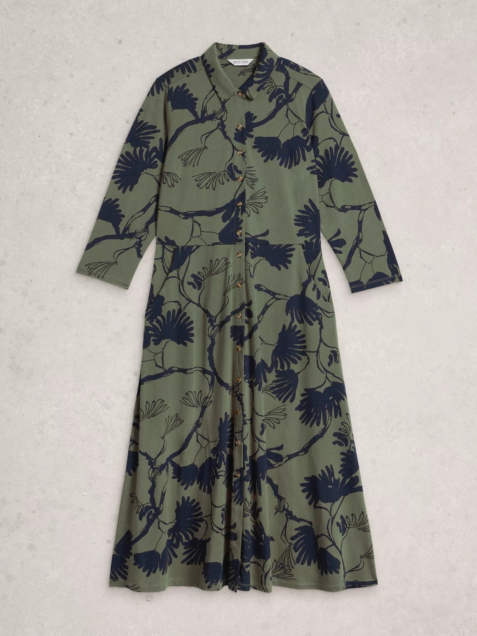 White Stuff Rua Jersey Shirt Dress Green Multi