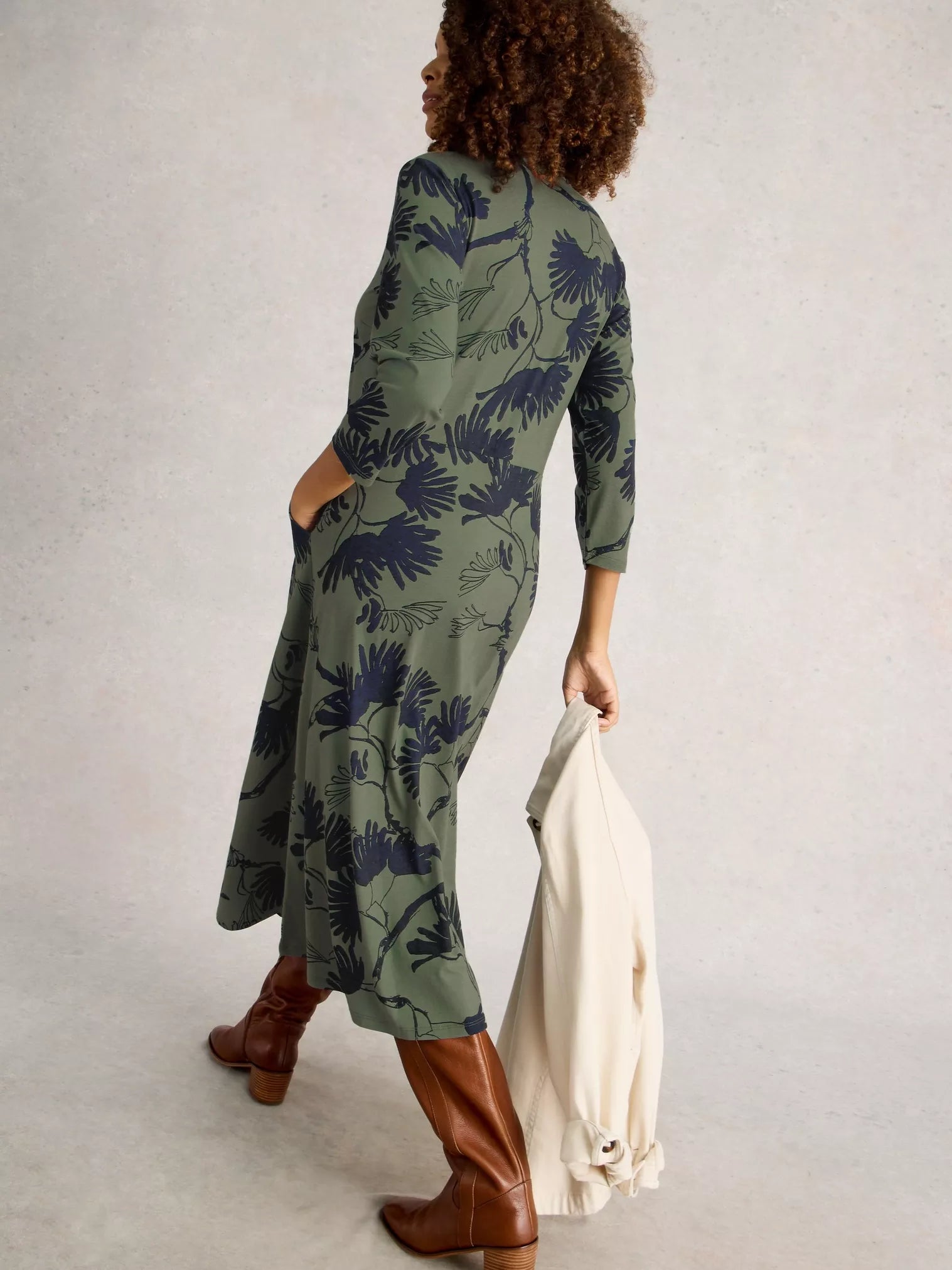 White Stuff Rua Jersey Shirt Dress Green Multi