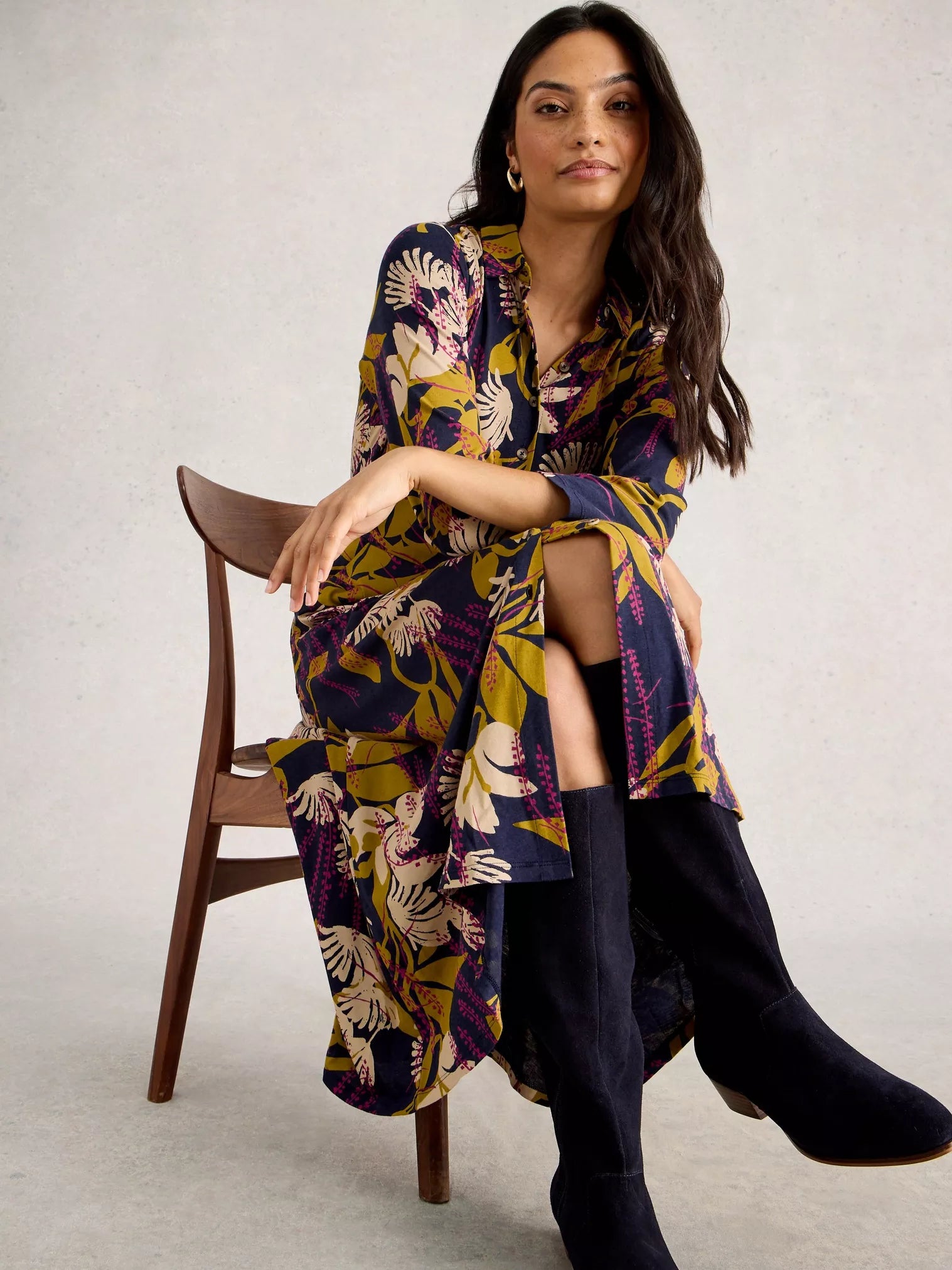 White Stuff Rua Jersey Shirt Dress Navy Multi