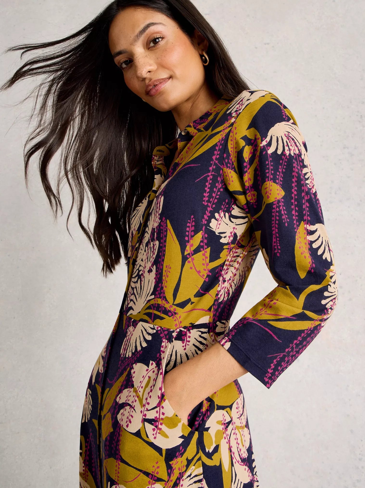 White Stuff Rua Jersey Shirt Dress Navy Multi