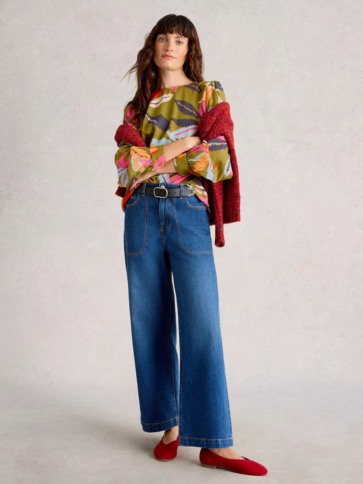 White Stuff Ulla Top Green Multi