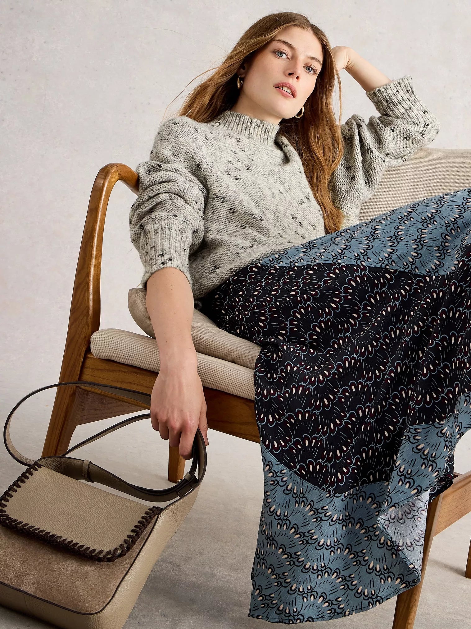 White Stuff Mono Nep Roll Neck Ivory Multi