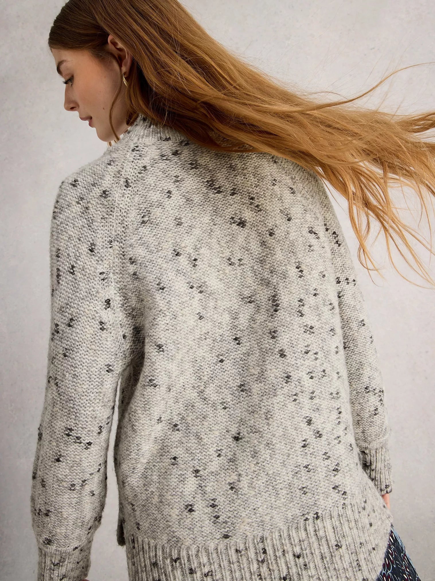 White Stuff Mono Nep Roll Neck Ivory Multi