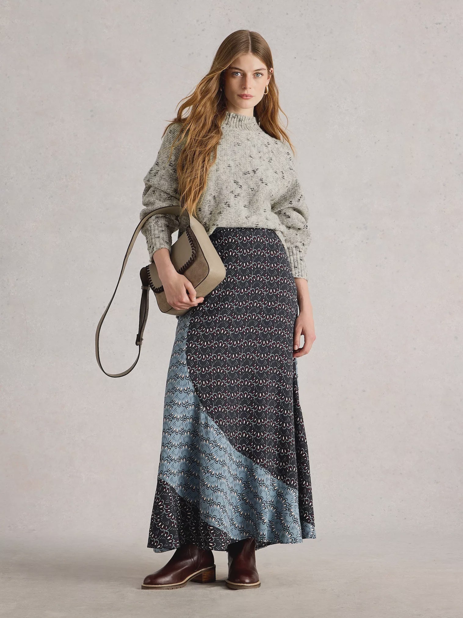 White Stuff Mono Nep Roll Neck Ivory Multi