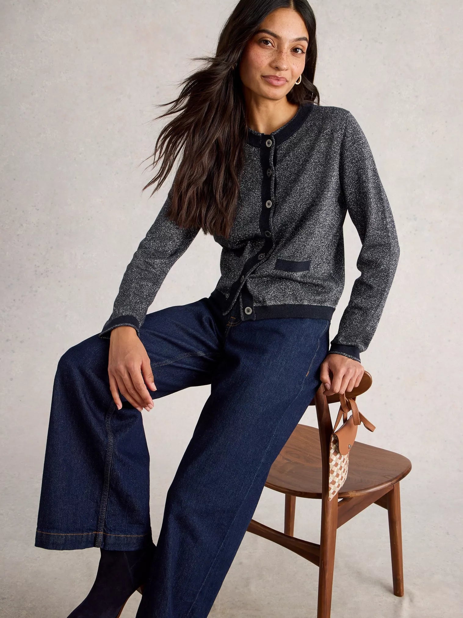 White Stuff Charlotte Sparkle Cardi Dark Navy