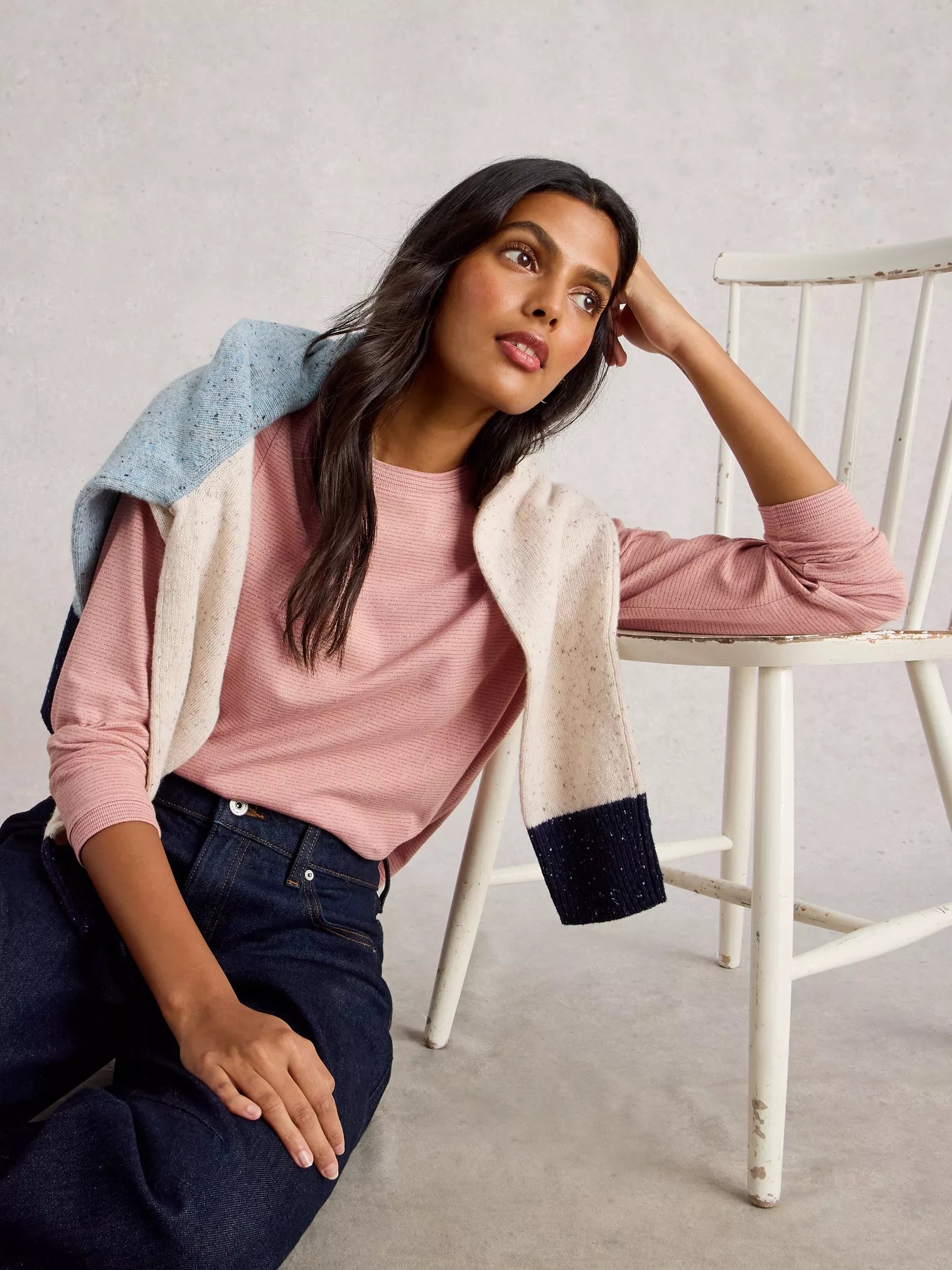 White Stuff Clara Ls Sparkle Tee Dus Pink