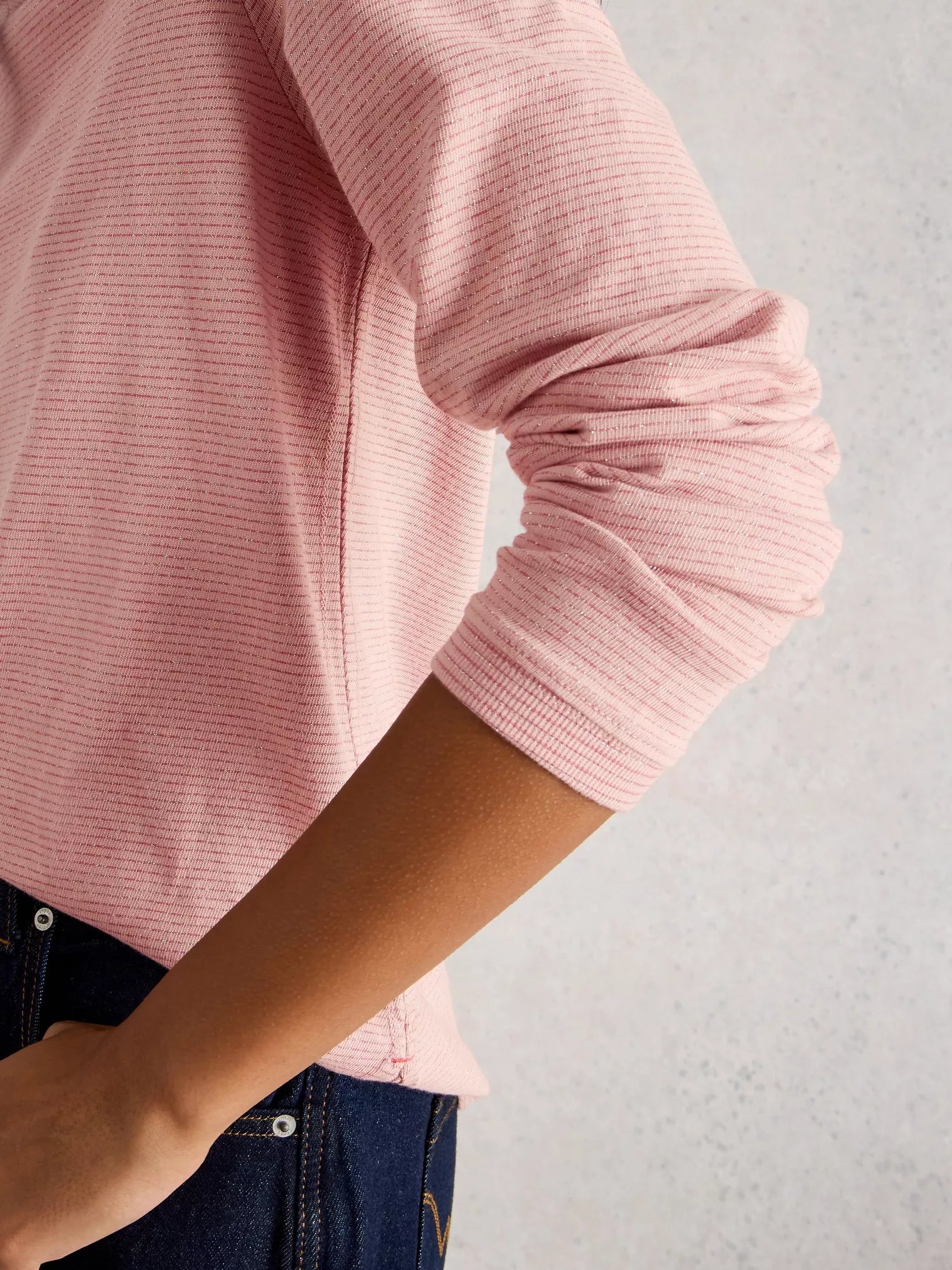 White Stuff Clara Ls Sparkle Tee Dus Pink