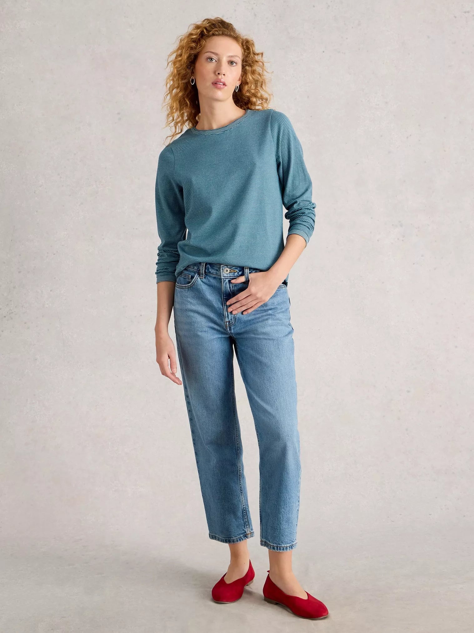 White Stuff Clara Ls Sparkle Tee Mid Blue