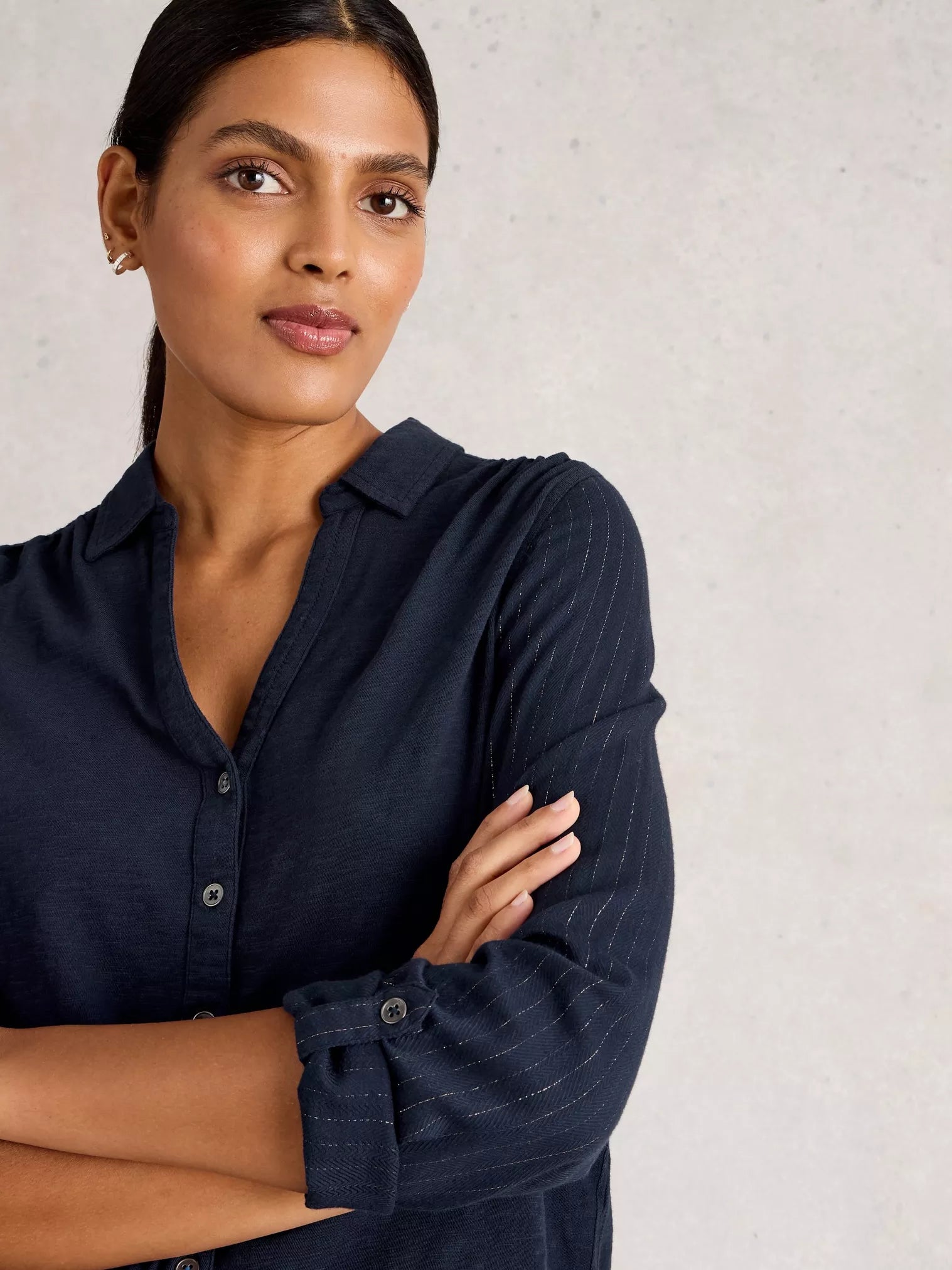 White Stuff Annie Sparkle Mix Shirt Dark Navy