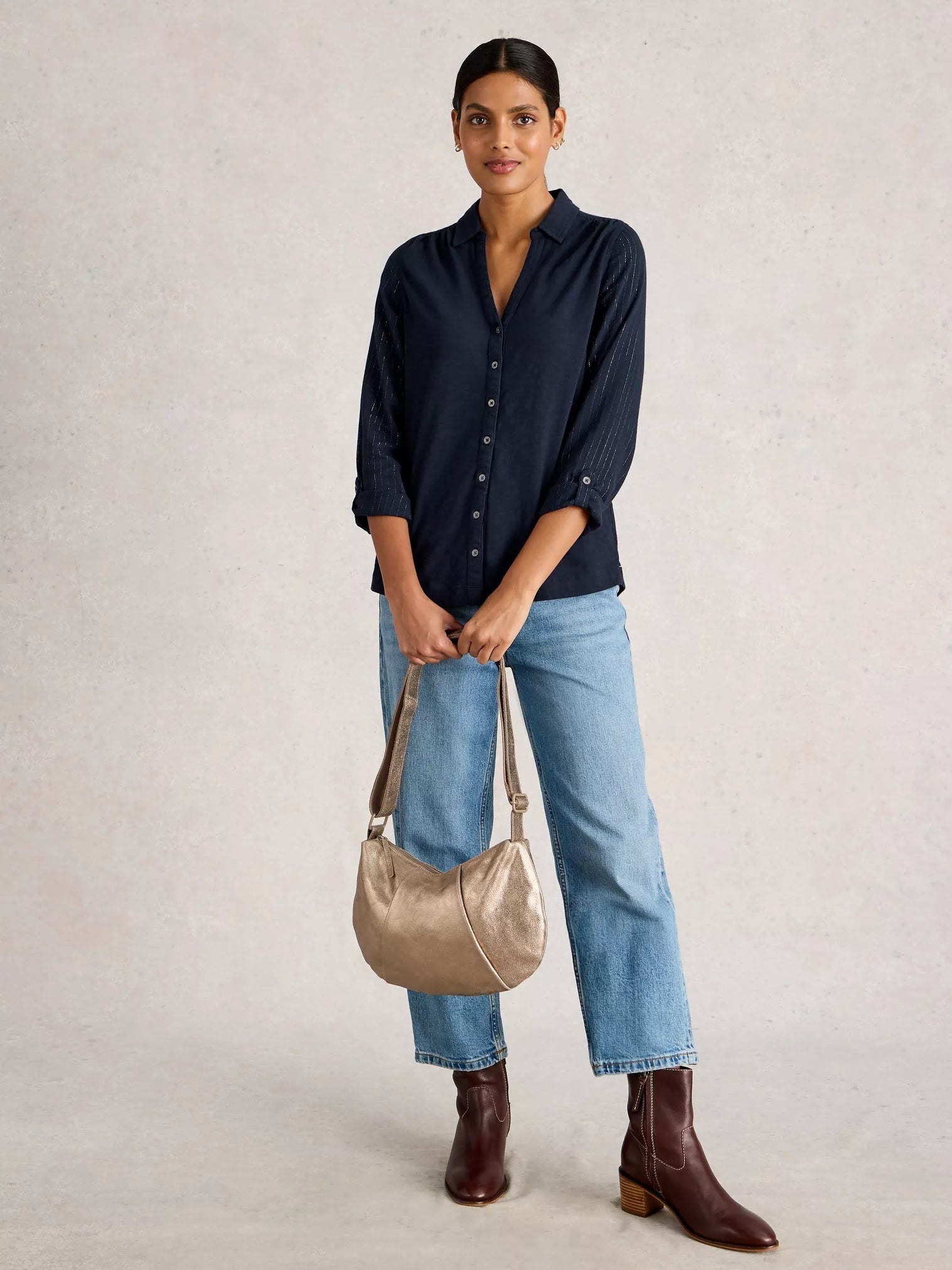 White Stuff Annie Sparkle Mix Shirt Dark Navy