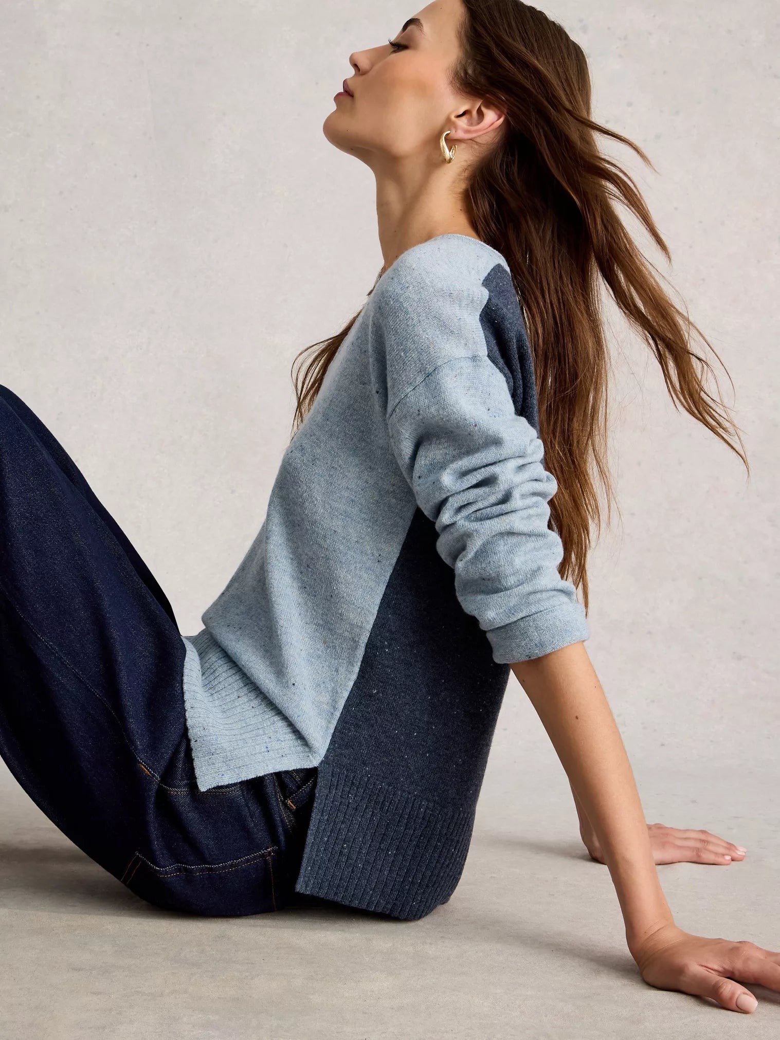 White Stuff Lily V Neck Jumper Blue Multi