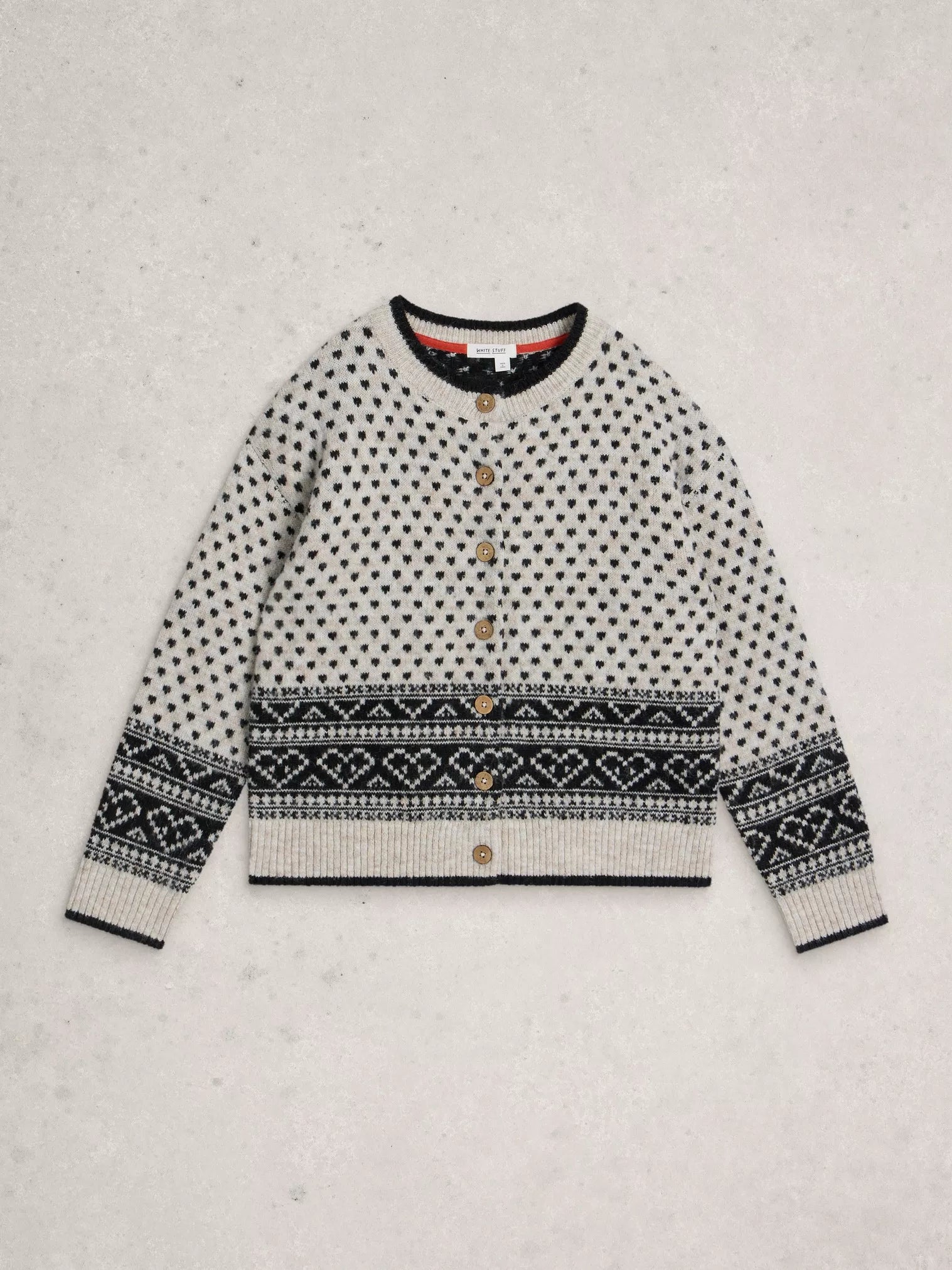 White Stuff Holly Heart Cardi Ivory Multi