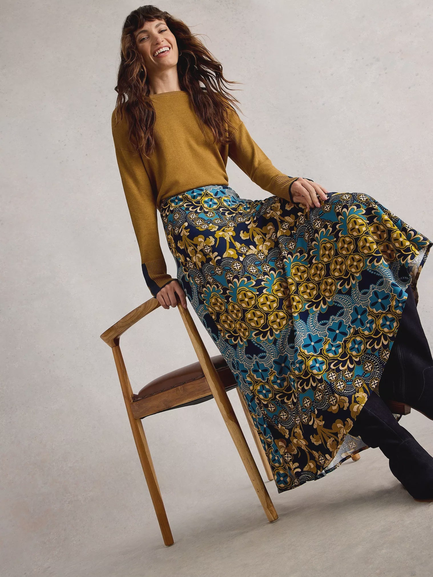 White Stuff Hope Bias Cut Maxi Skirt Navy Multi