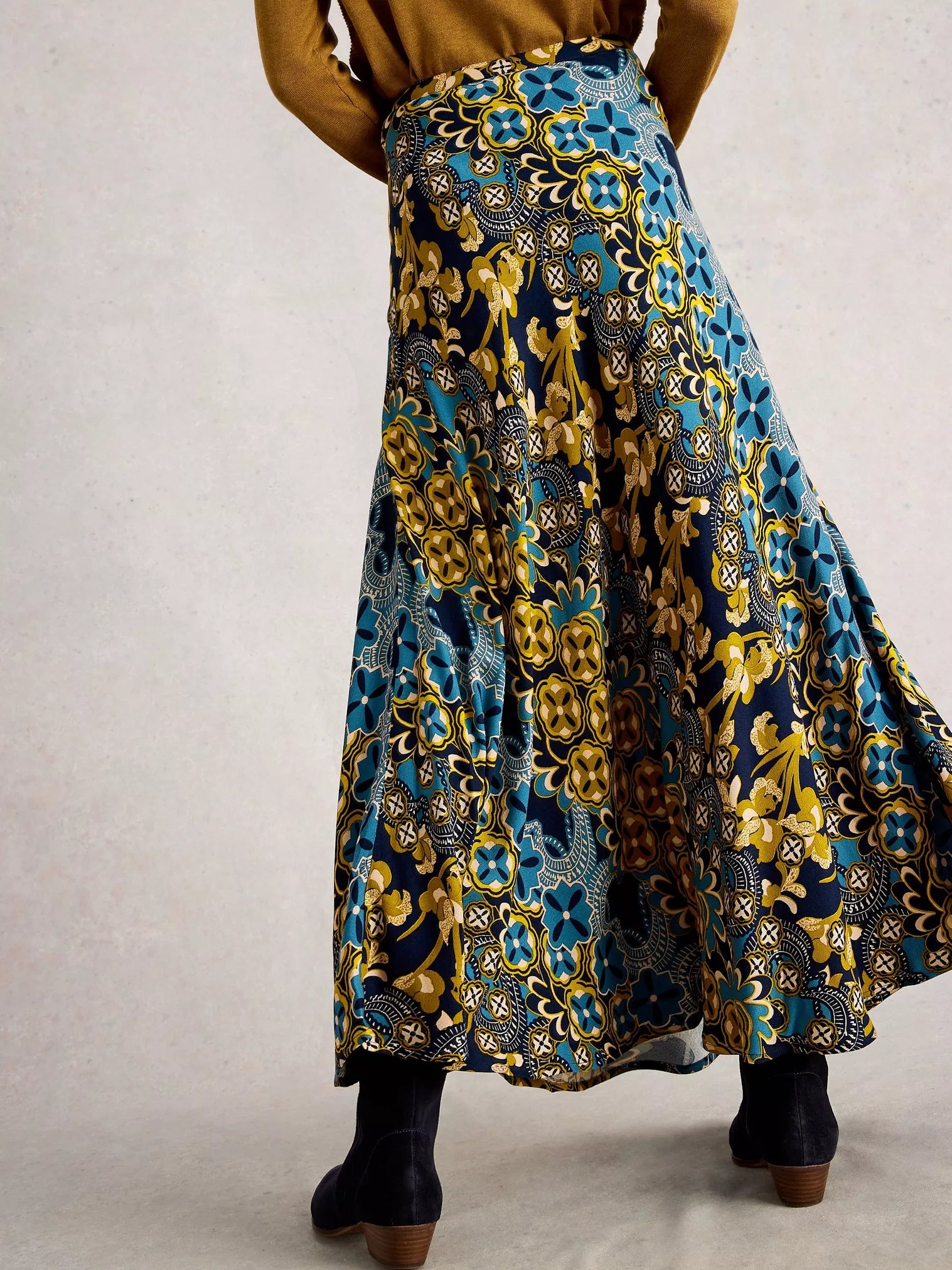 White Stuff Hope Bias Cut Maxi Skirt Navy Multi