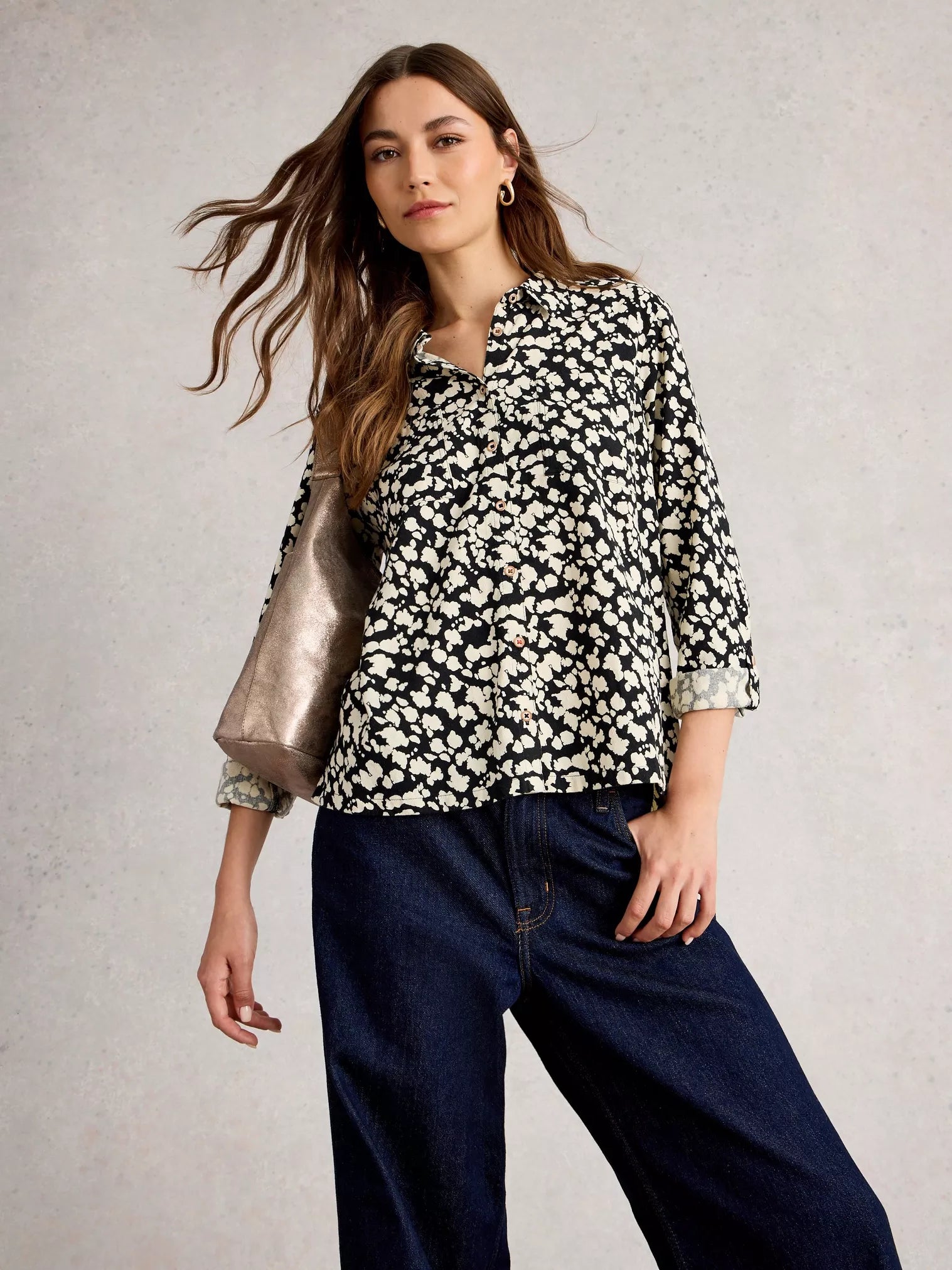 White Stuff Sophie Printed Shirt Black Print