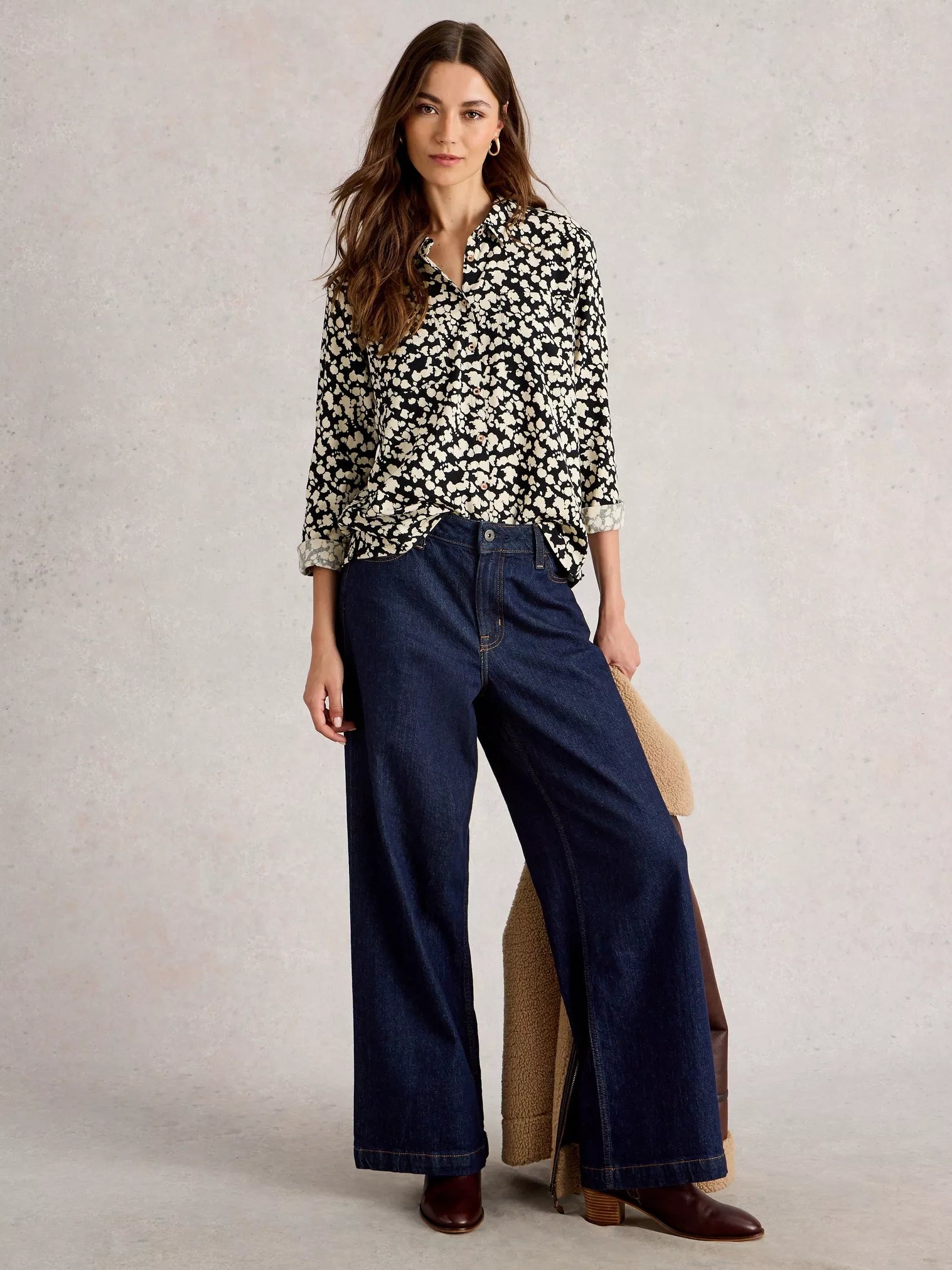 White Stuff Sophie Printed Shirt Black Print