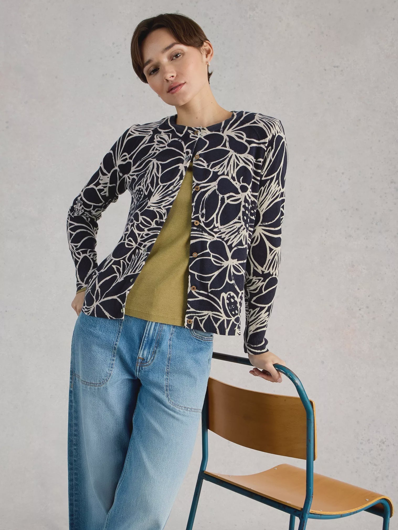White Stuff Lulu Print Cardi Navy Multi