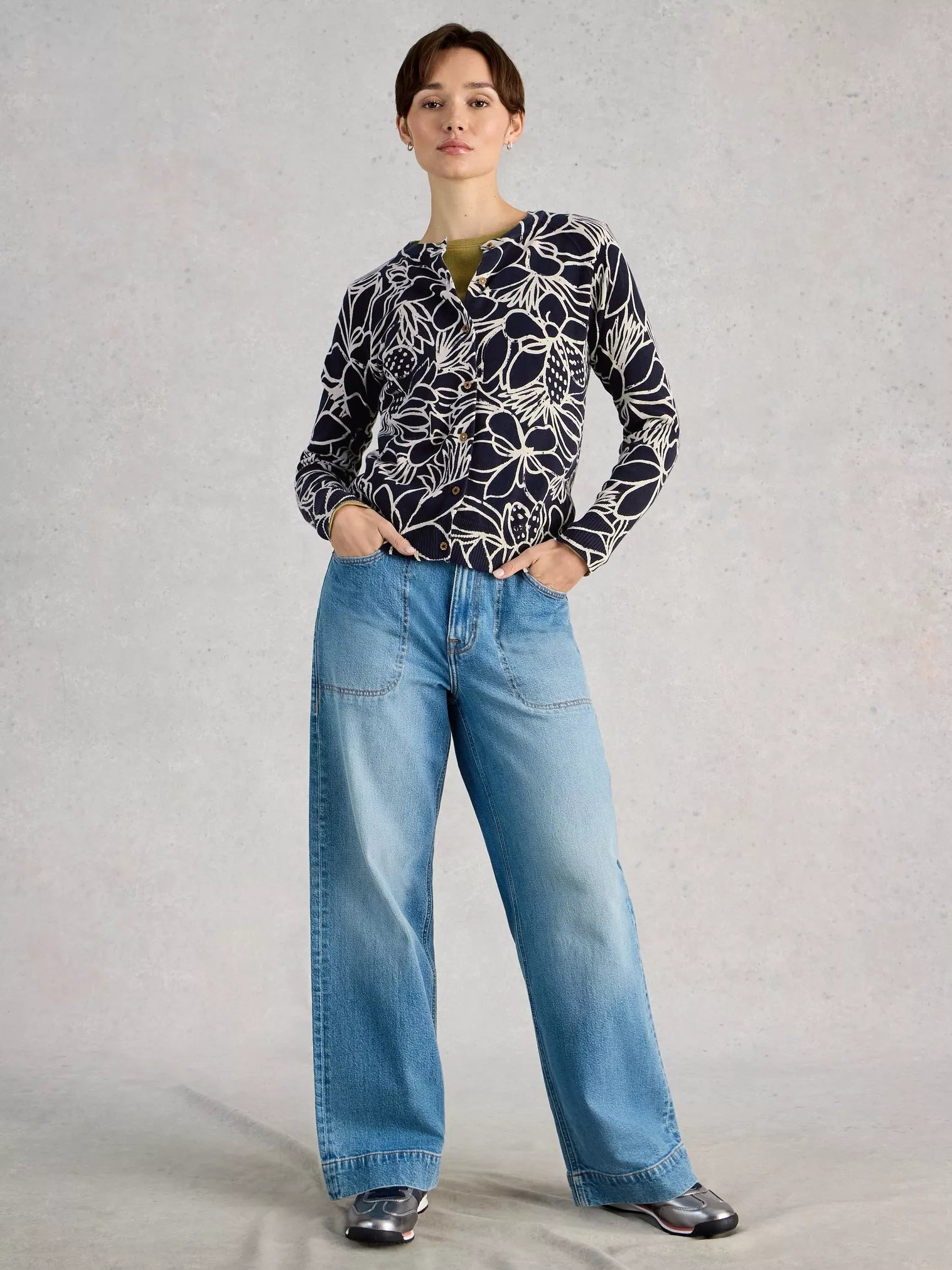 White Stuff Lulu Print Cardi Navy Multi