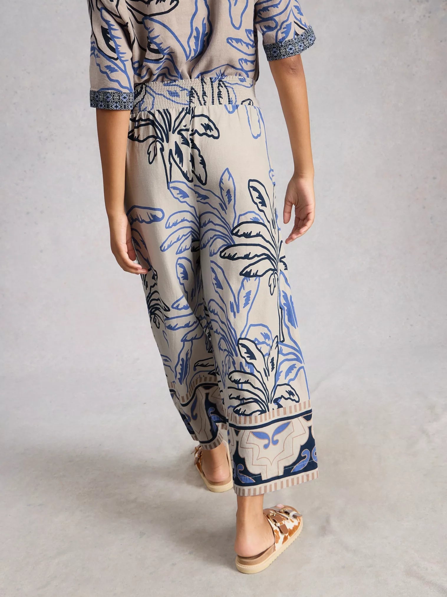 White Stuff Shelly Linen Blend Culotte Ivory Print