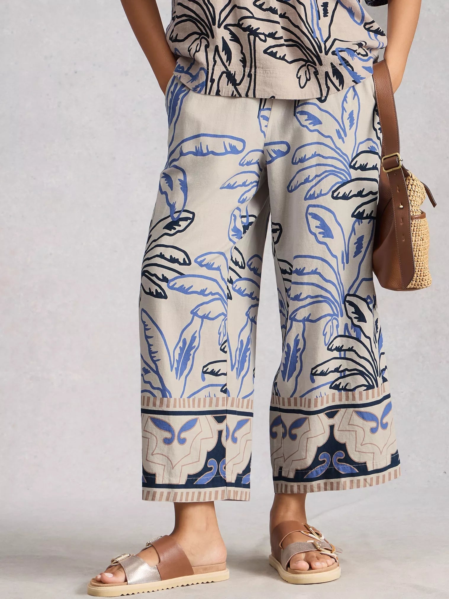 White Stuff Shelly Linen Blend Culotte Ivory Print