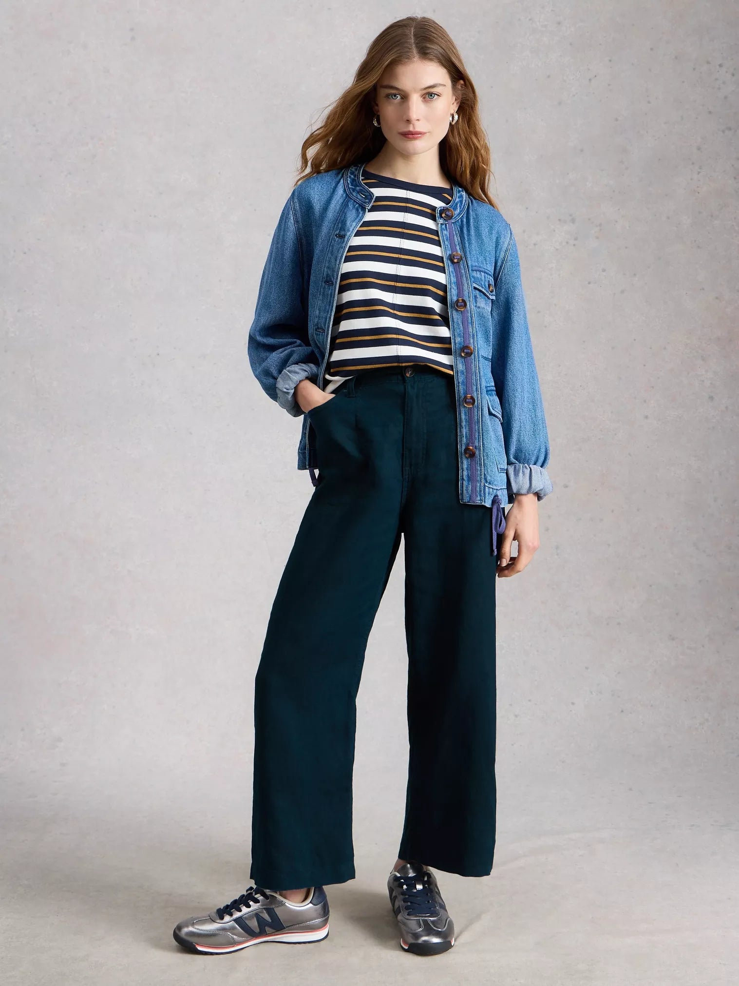 White Stuff Tia Linen Wide Leg Crop Dark Navy
