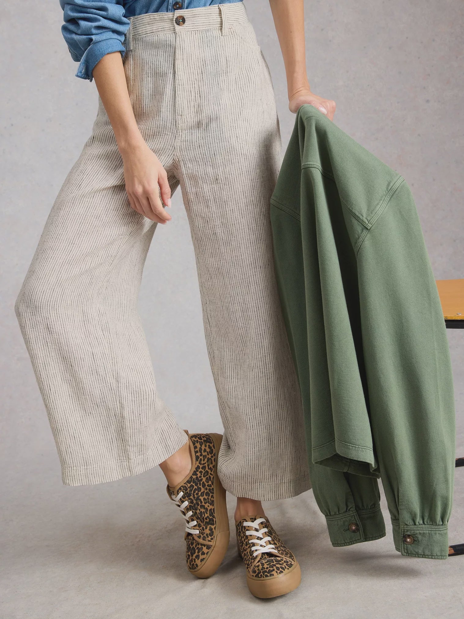 White Stuff Tia Linen Wide Leg Crop Ivory Multi