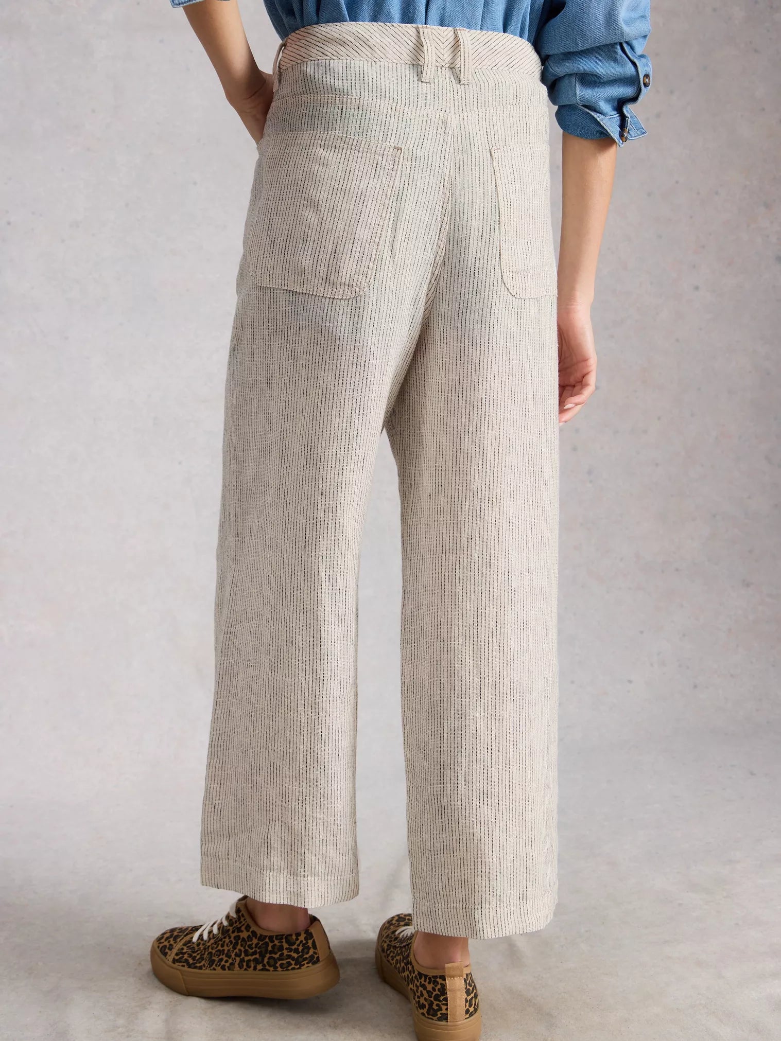 White Stuff Tia Linen Wide Leg Crop Ivory Multi