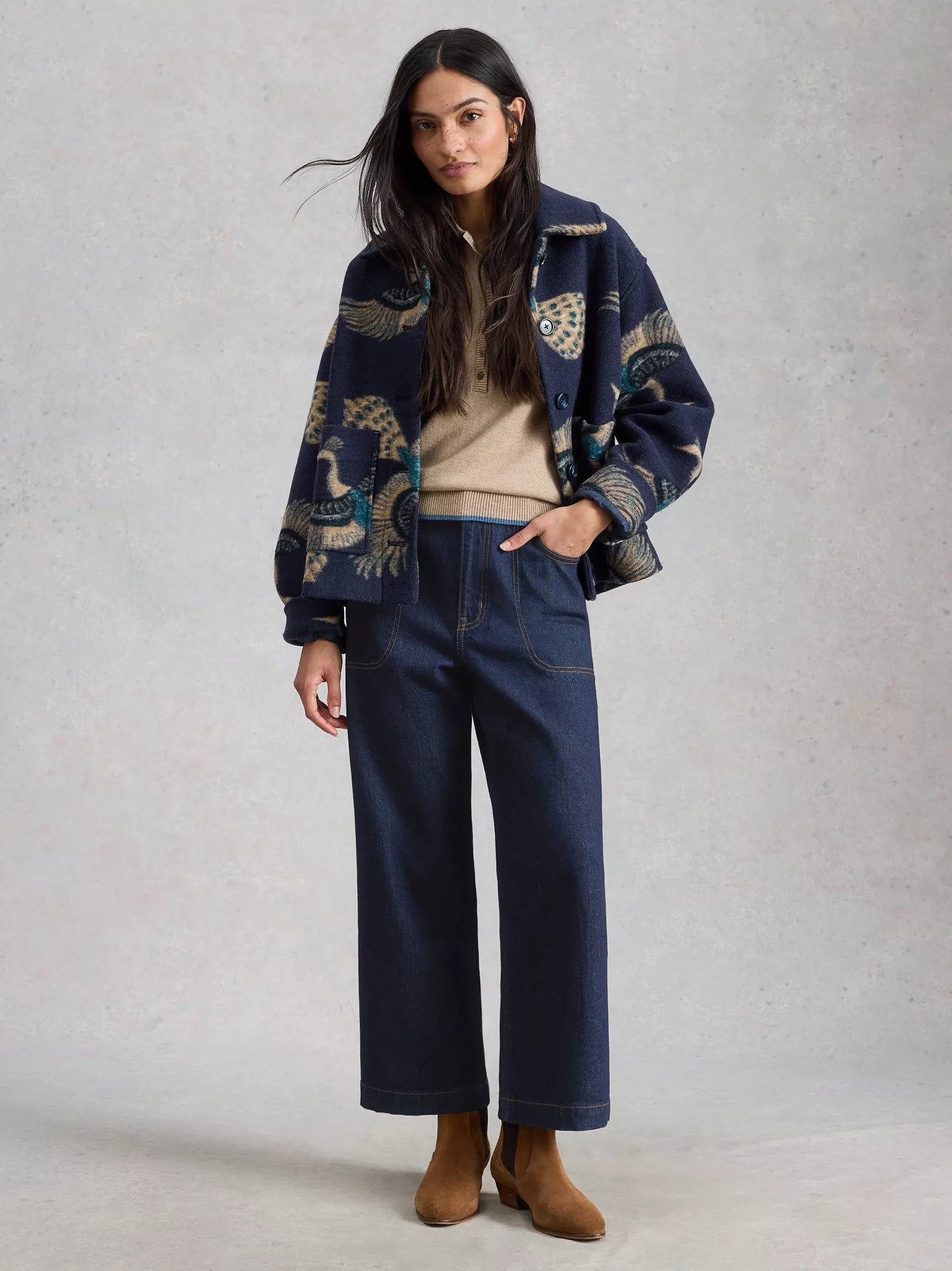 White Stuff Tia Wide Leg Crop Jeans Dark Denim