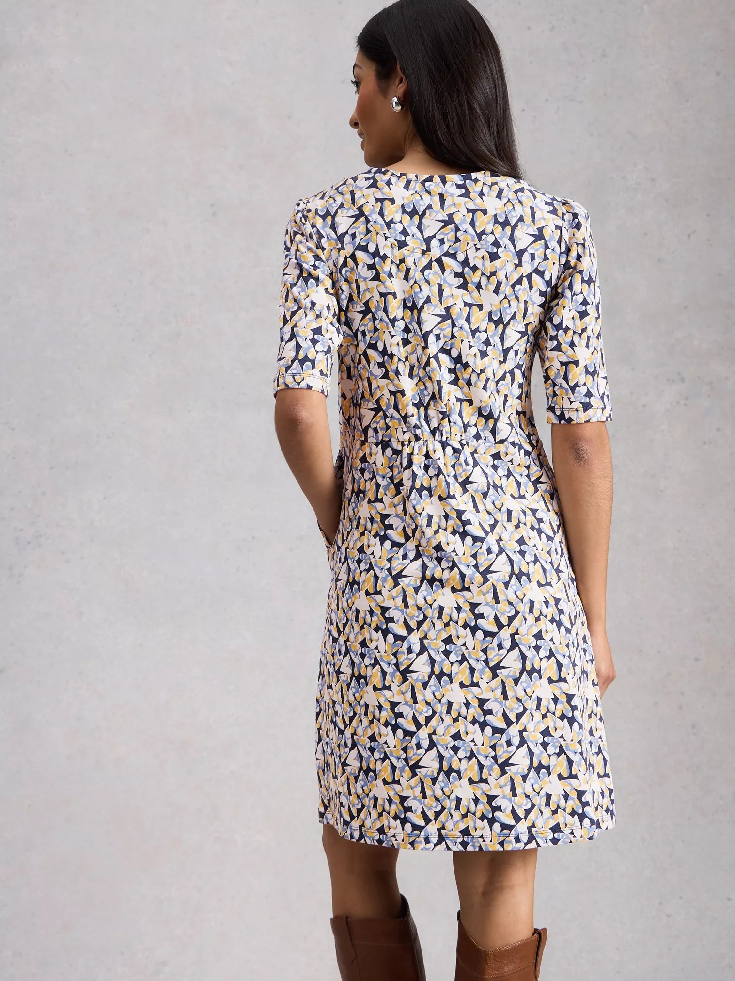 White Stuff Olivia Jersey Dress Blue Print