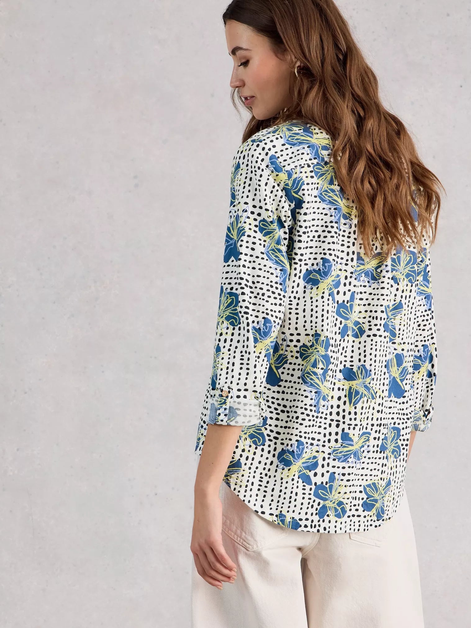 White Stuff Sophie Organic Cotton Shirt Ivory Print