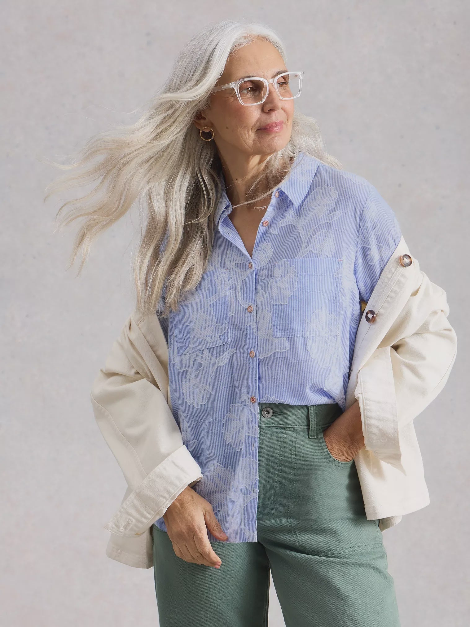 White Stuff Sophie Jacquard Shirt Blue Multi