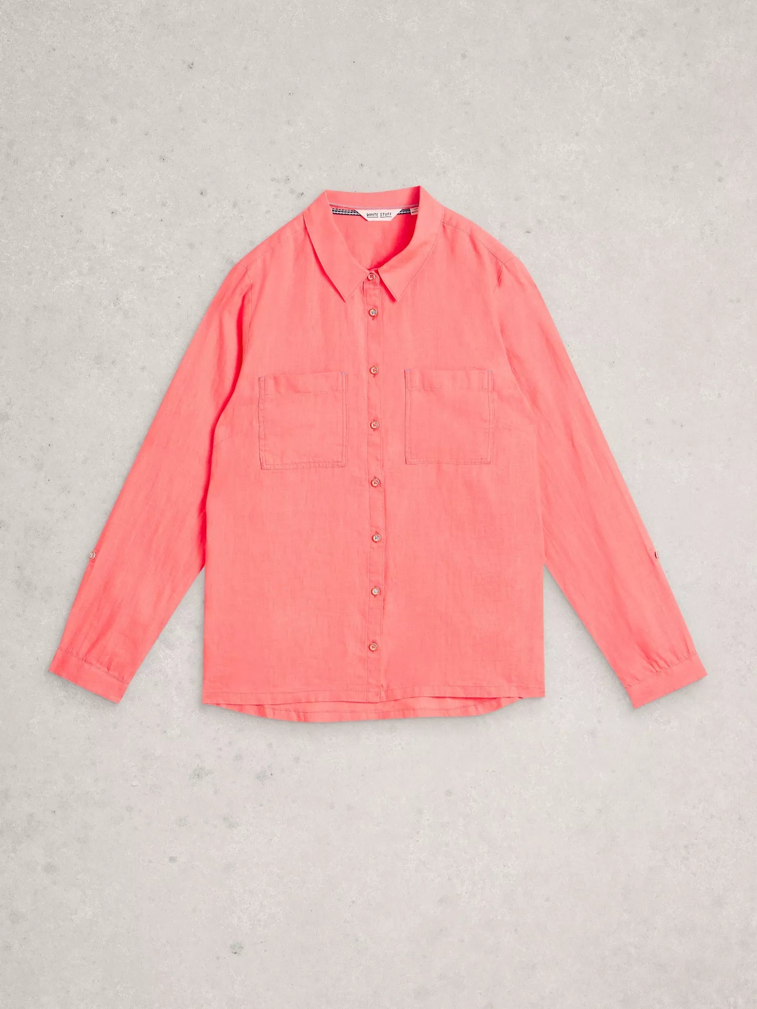 White Stuff Sophie Linen Shirt Mid Coral