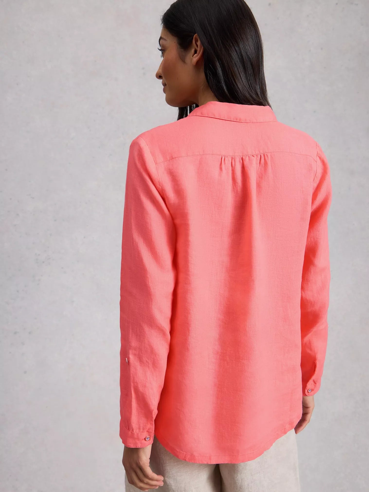 White Stuff Sophie Linen Shirt Mid Coral