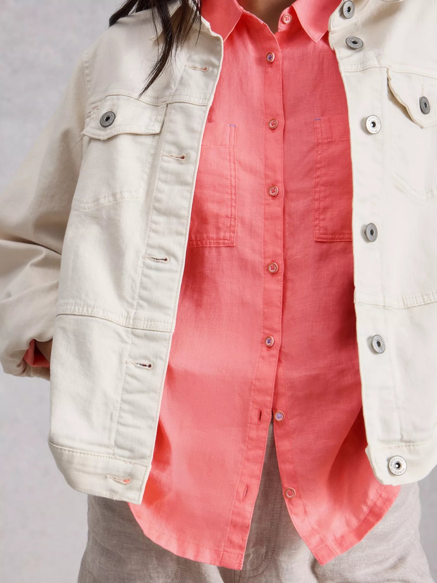 White Stuff Sophie Linen Shirt Mid Coral