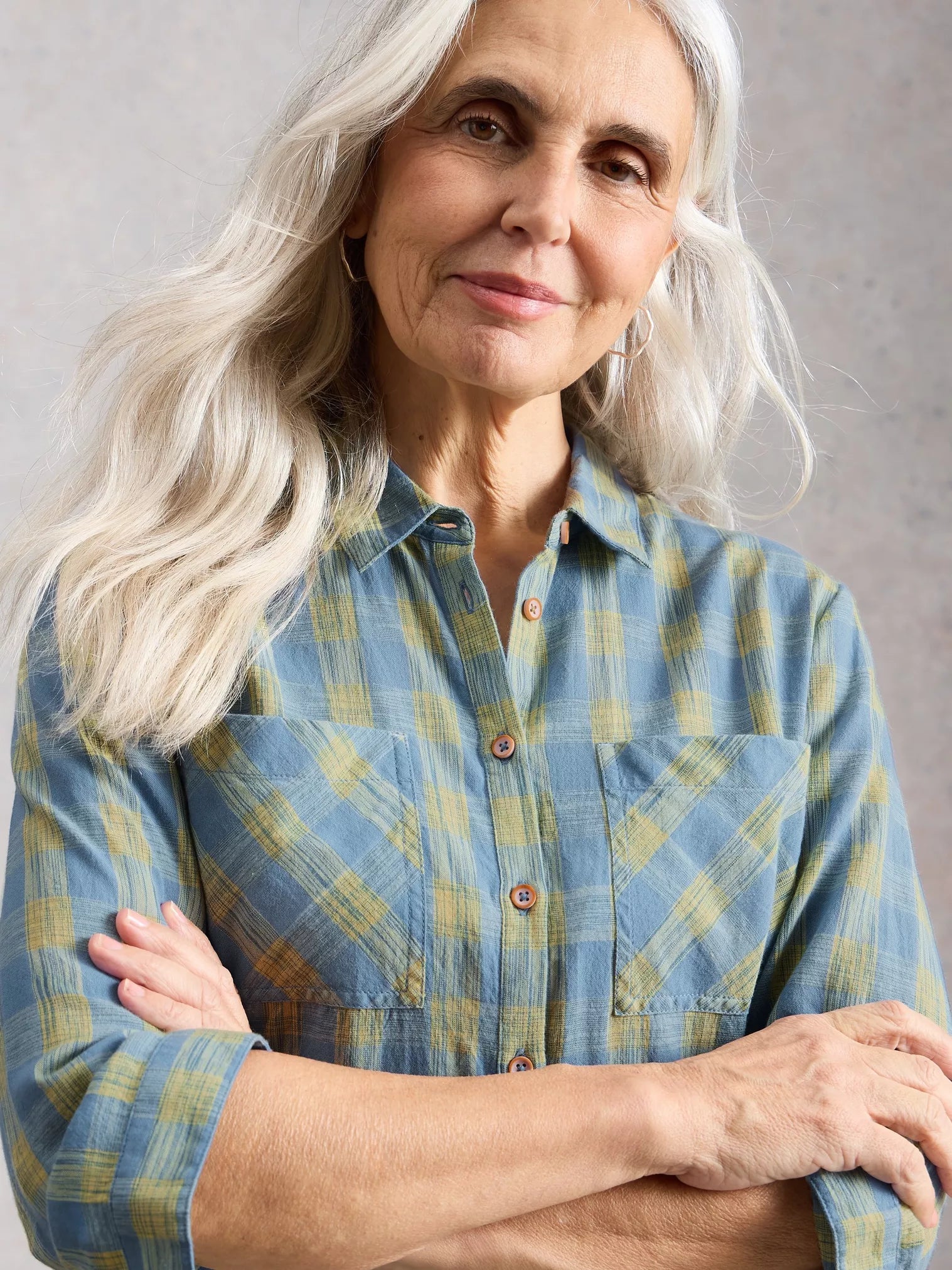 White Stuff Sophie Organic Check Shirt Blue Multi