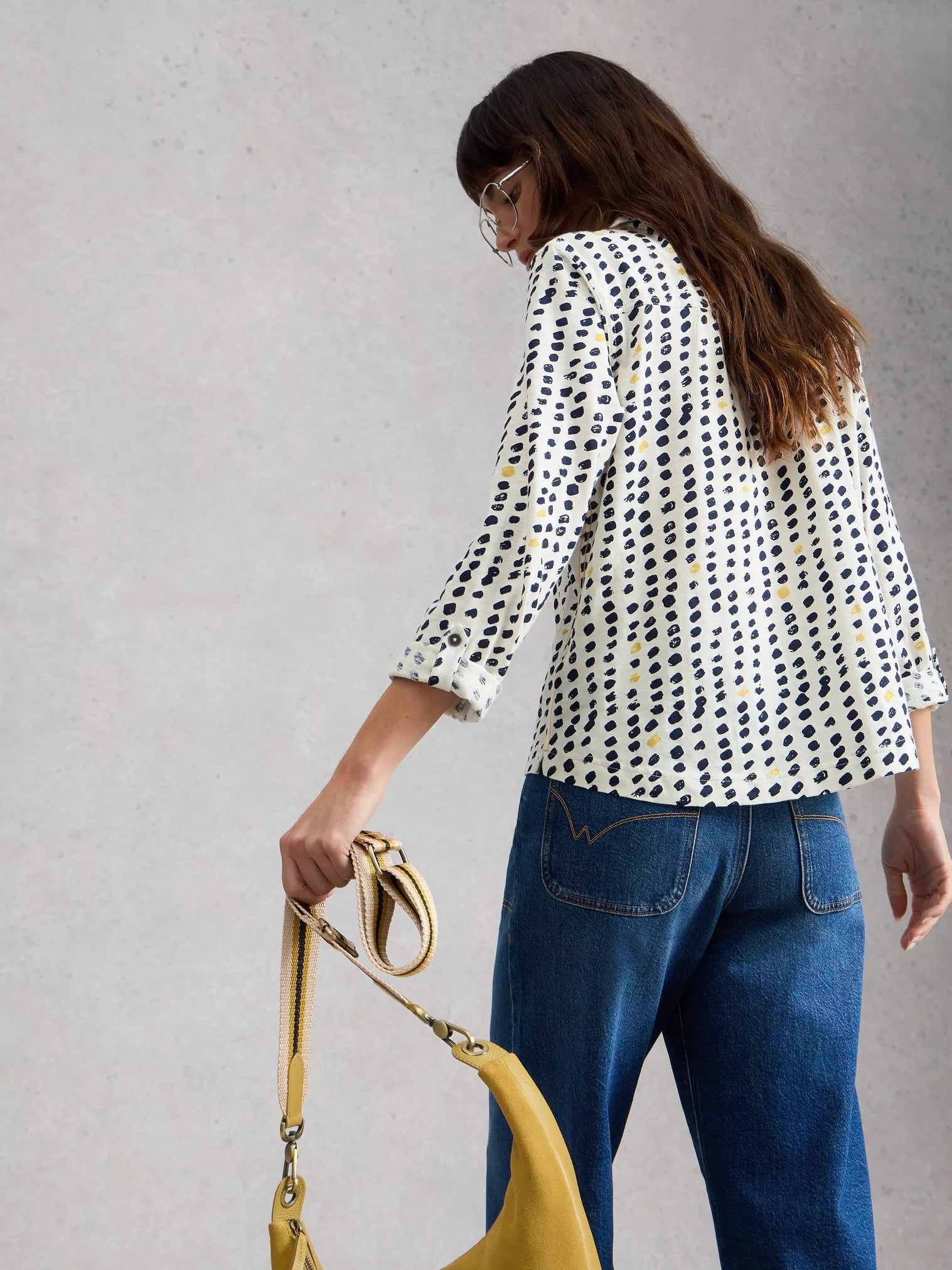 White Stuff Allie Jersey Shirt Ivory Print