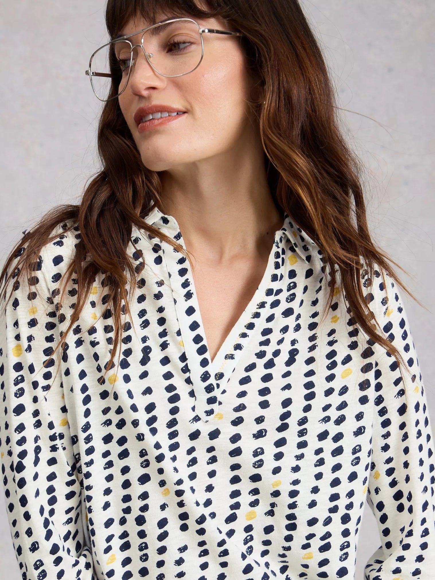 White Stuff Allie Jersey Shirt Ivory Print