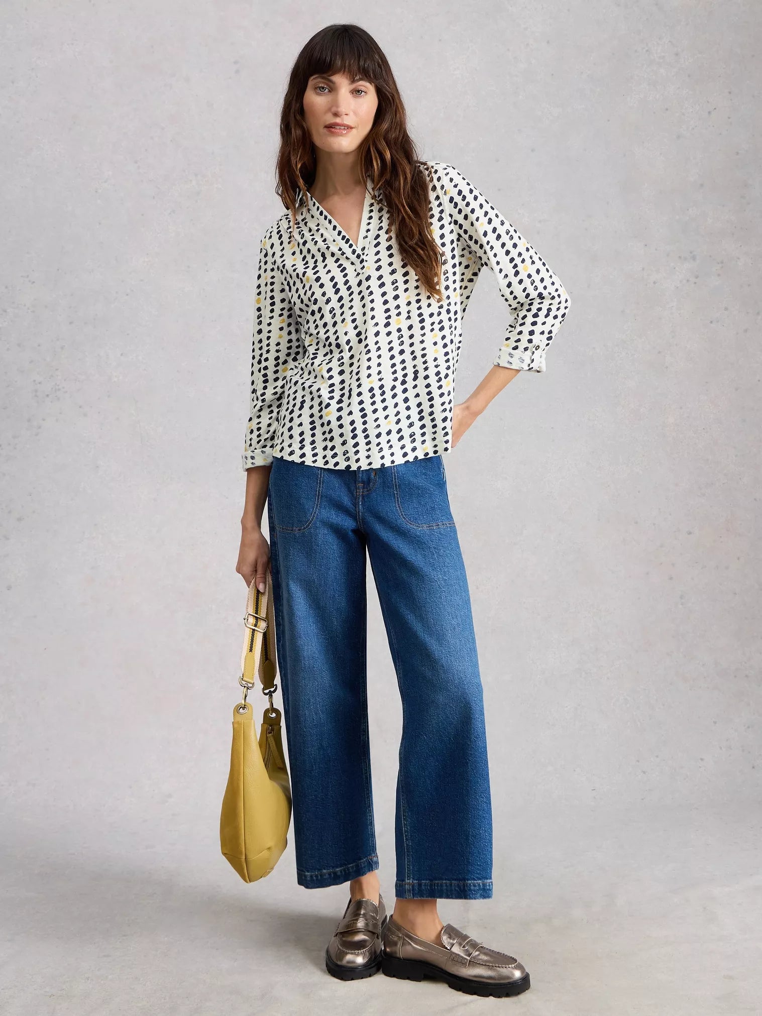 White Stuff Allie Jersey Shirt Ivory Print