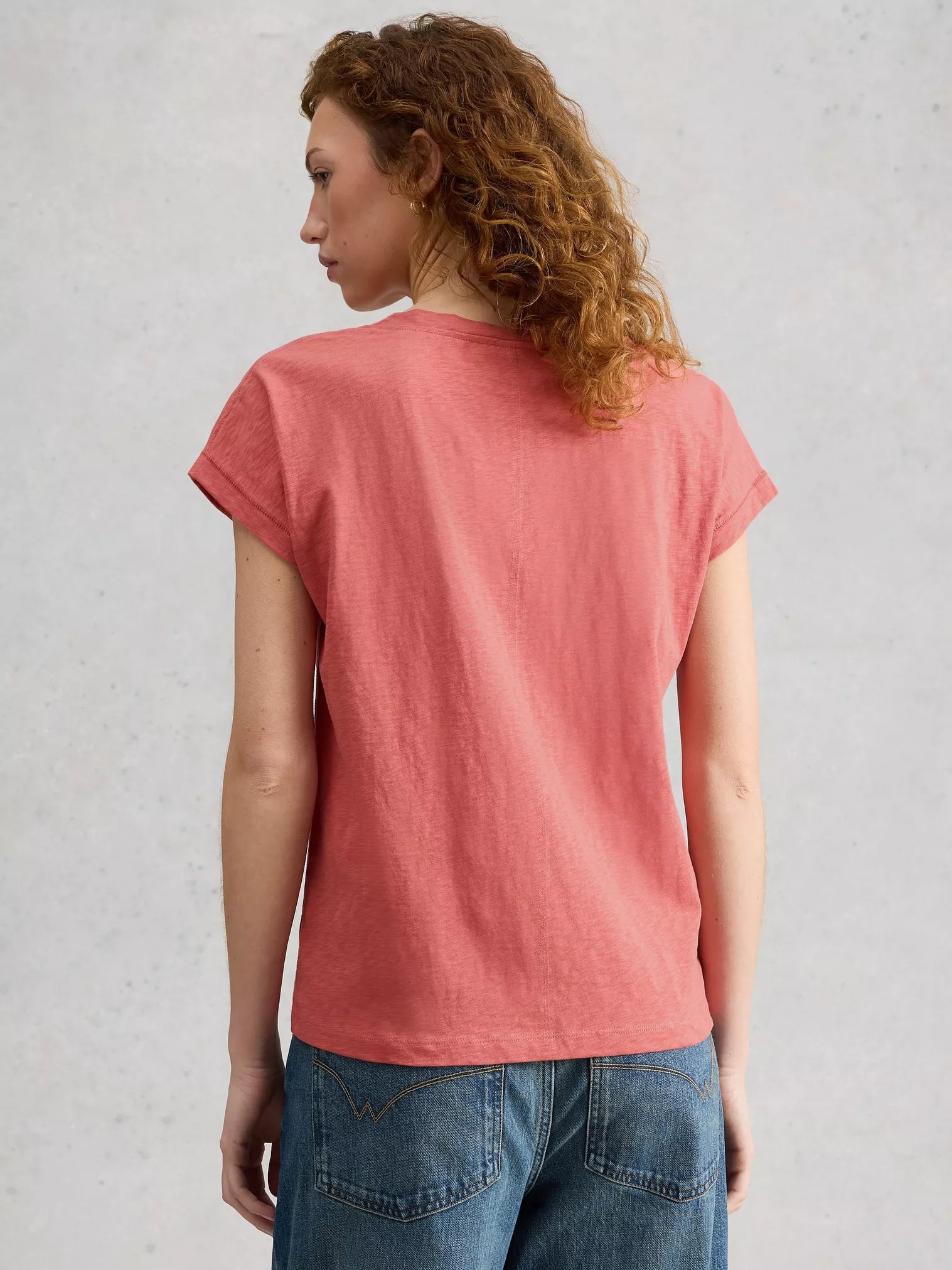 White Stuff Nelly Notch Neck Tee Mid Pink