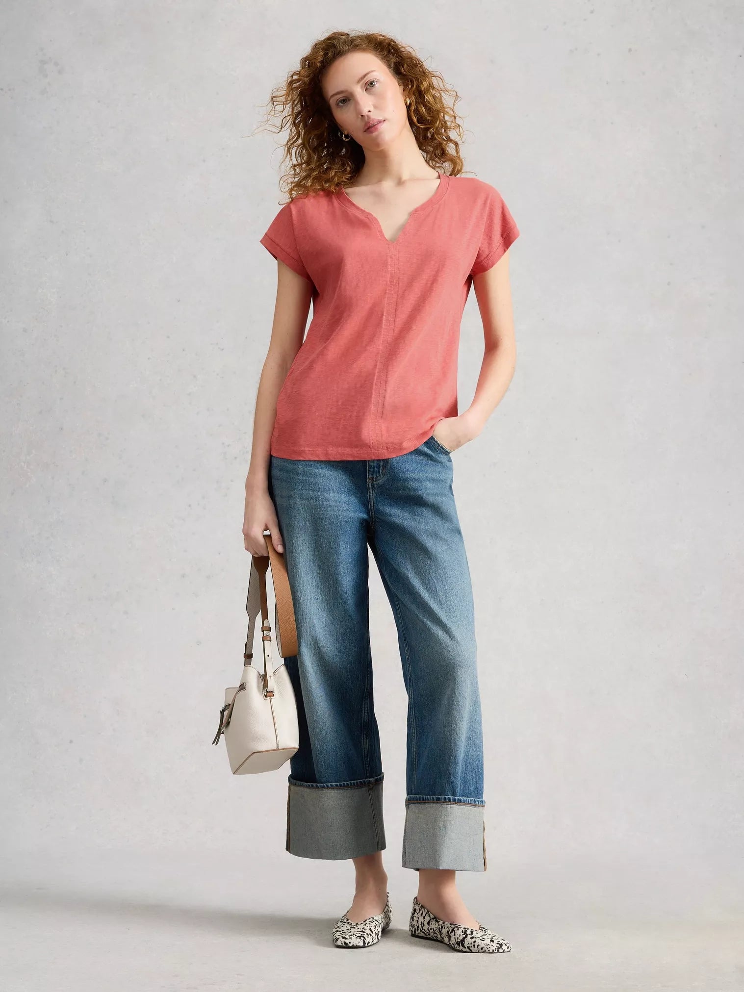 White Stuff Nelly Notch Neck Tee Mid Pink