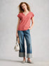 White Stuff Nelly Notch Neck Tee Mid Pink