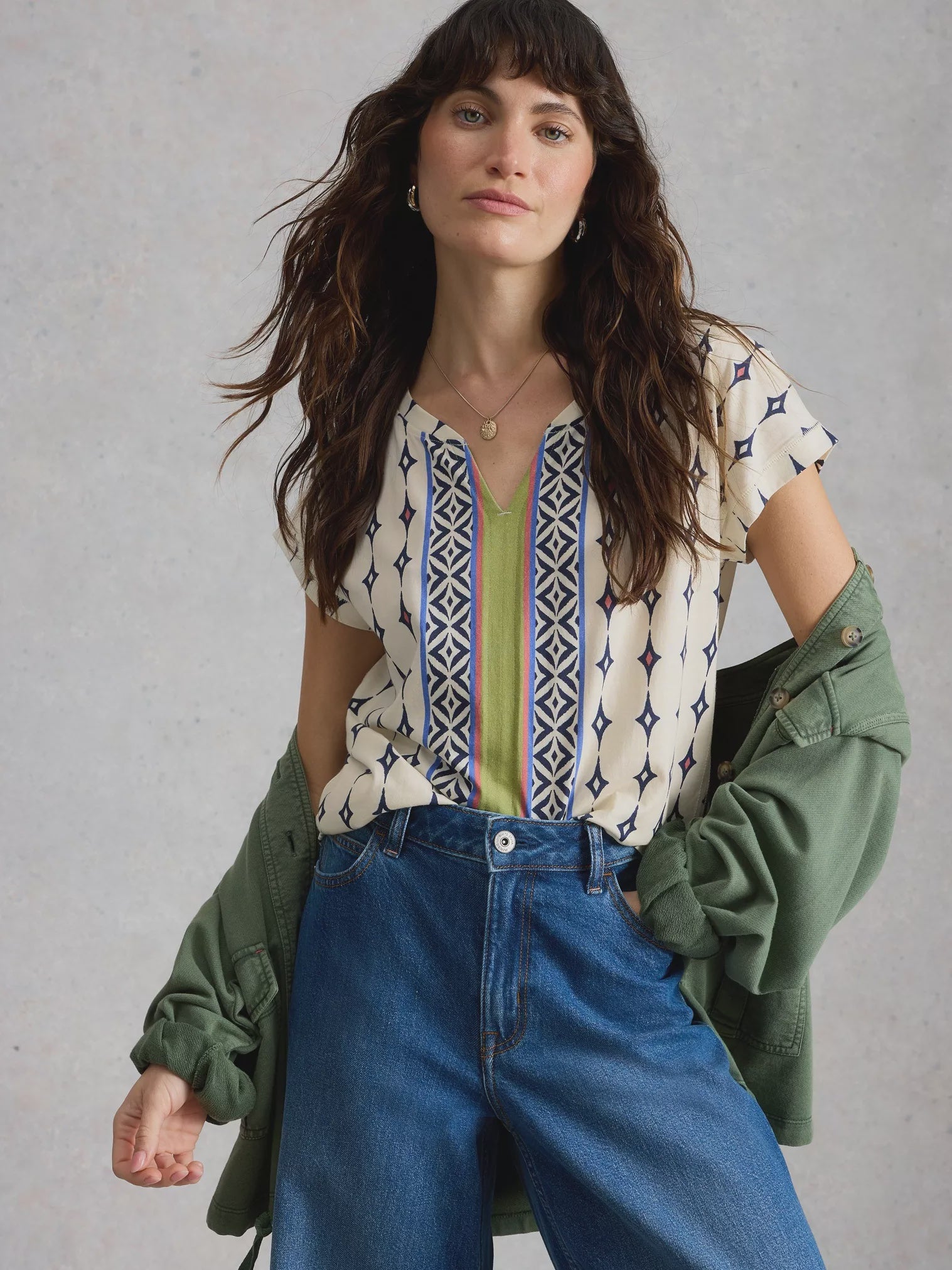 White Stuff Nelly Notch Neck Tee White Multi.