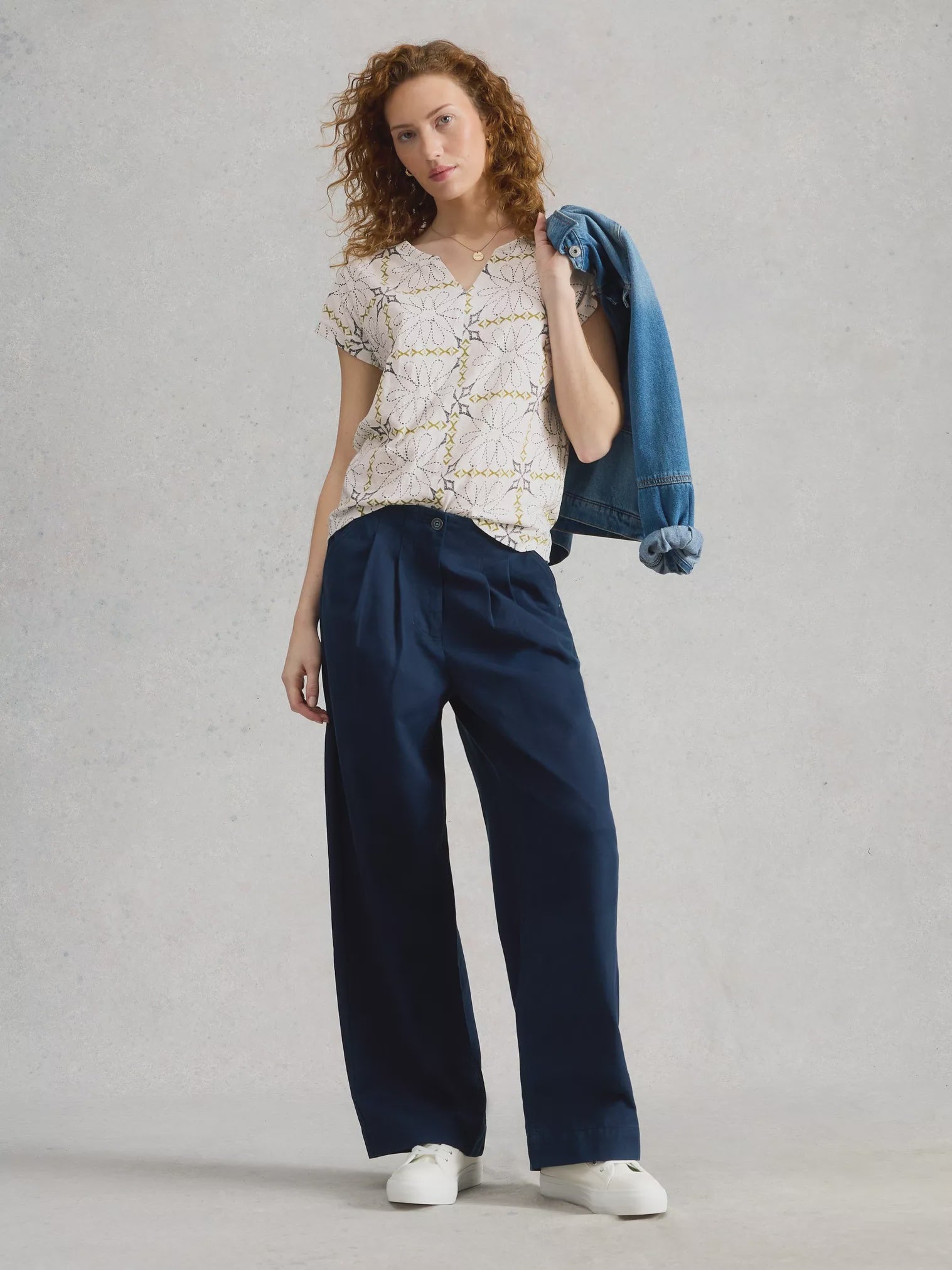 White Stuff Nelly Notch Neck Tee White Print