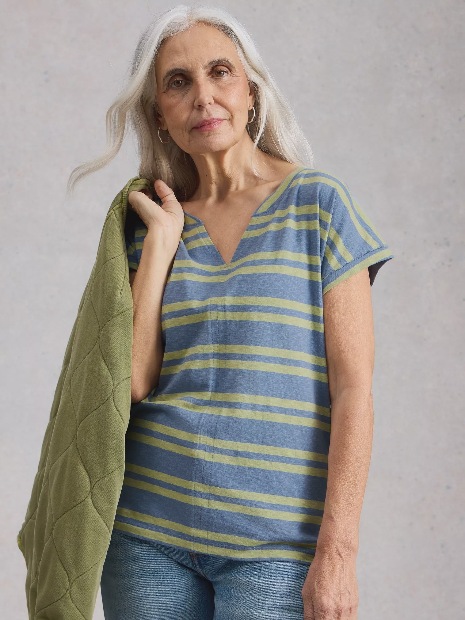 White Stuff Nelly Notch Stripe Tee Blue Multi