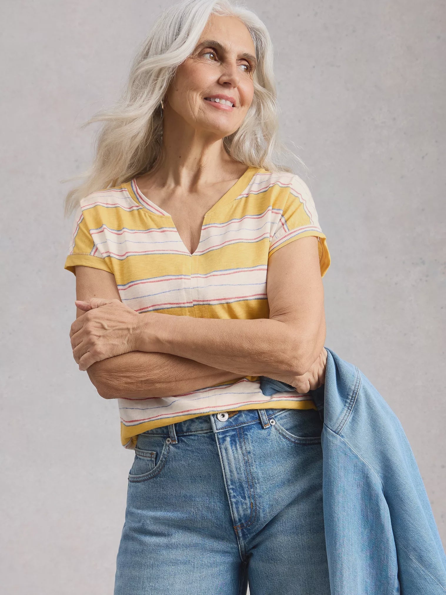 White Stuff Nelly Notch Stripe Tee Yellow Multi