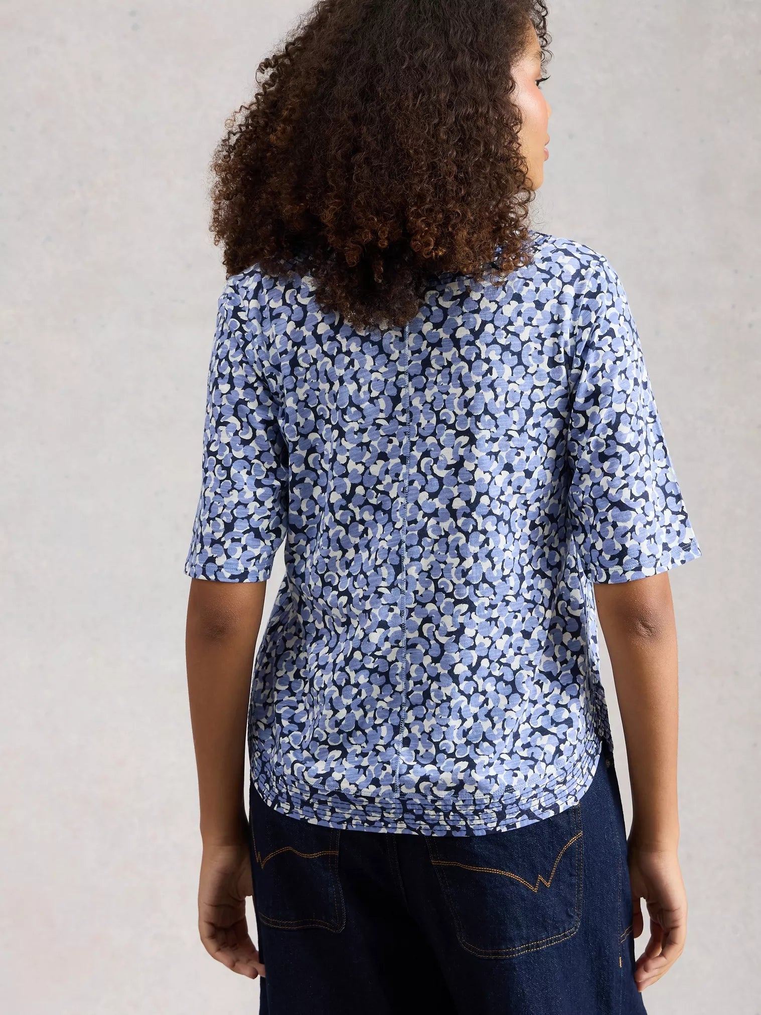 White Stuff Weaver Jersey Tee Blue Print