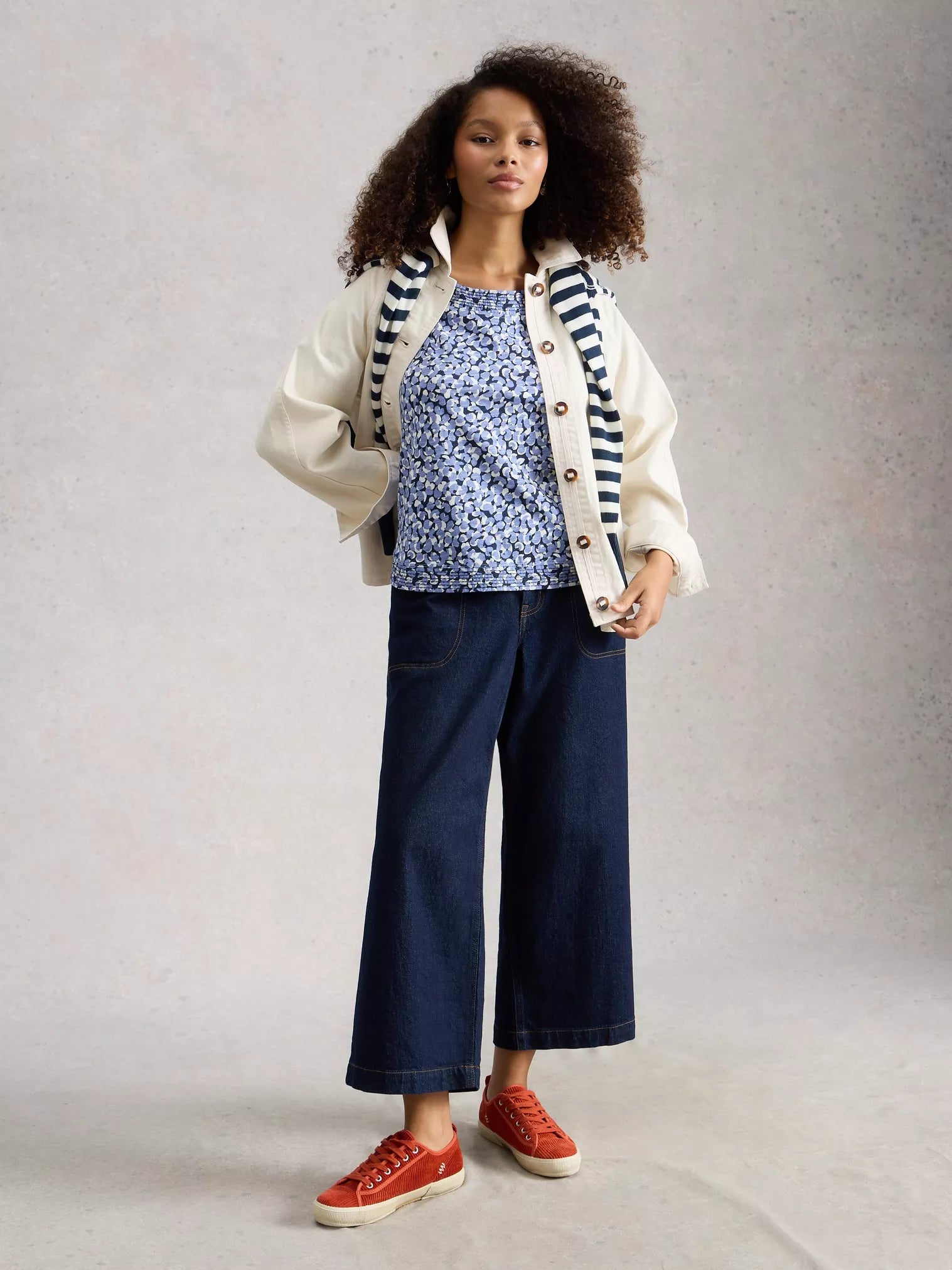 White Stuff Weaver Jersey Tee Blue Print