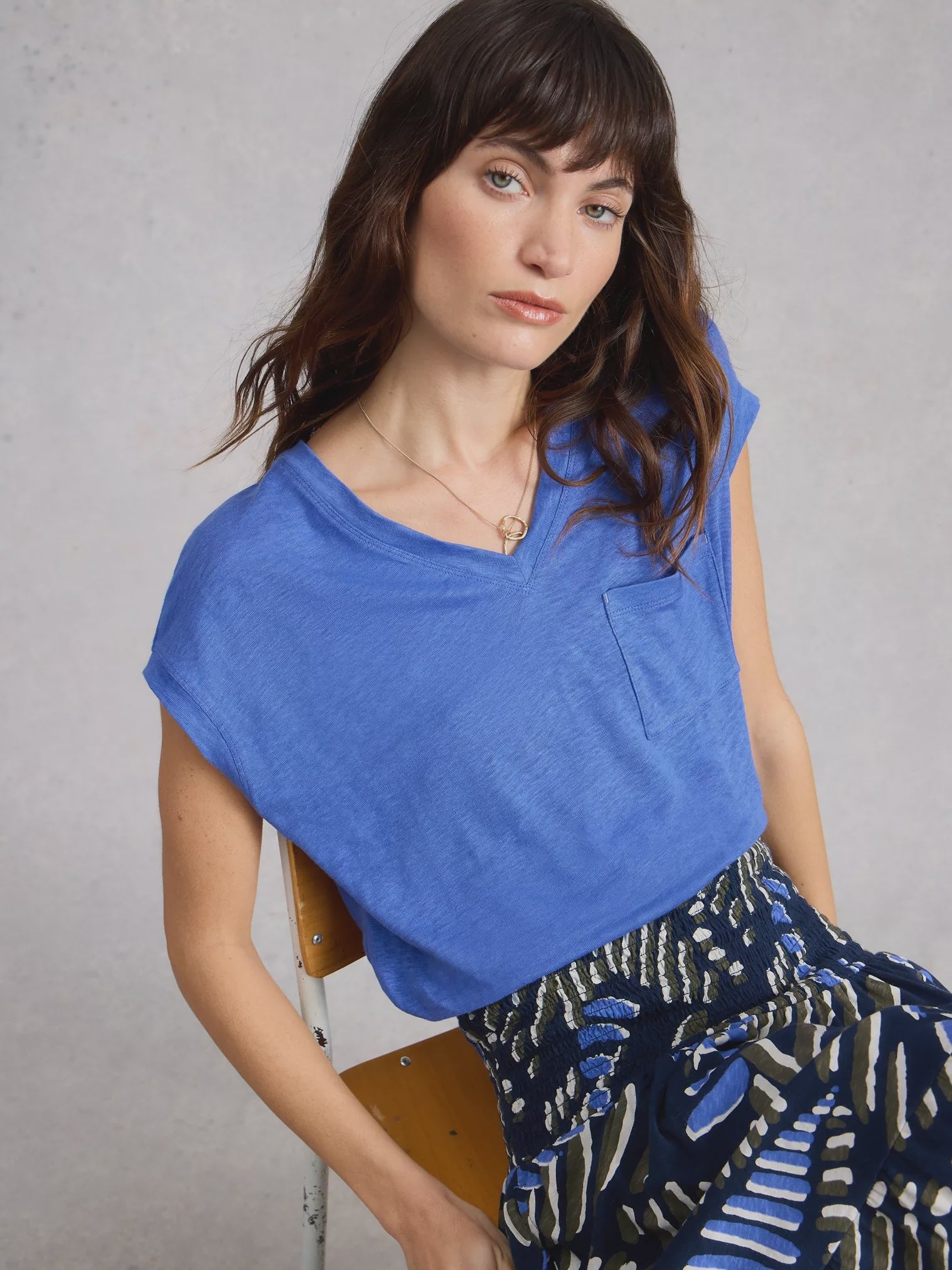 White Stuff Iris Linen Tee Bright Blue