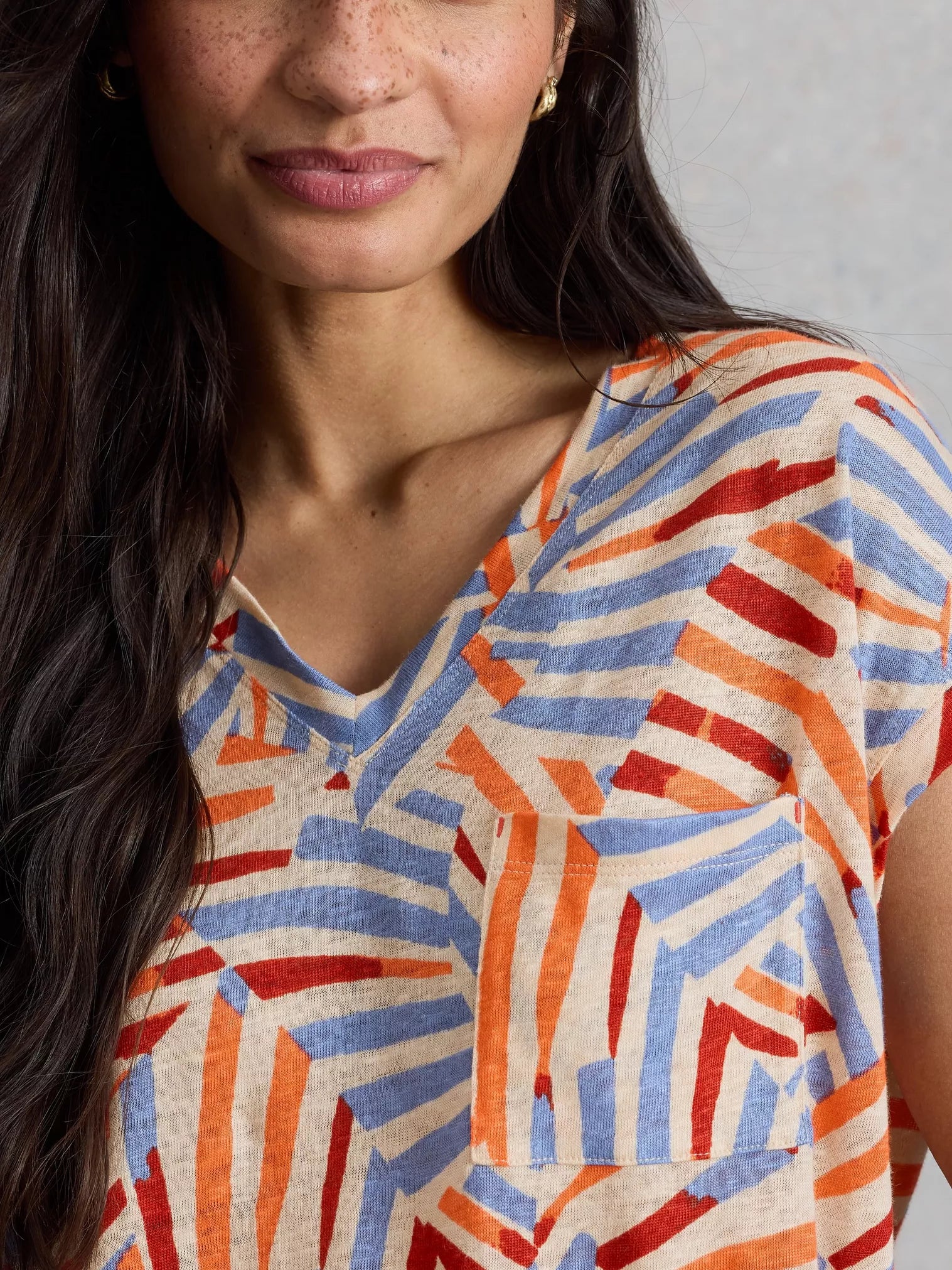 White Stuff Iris Linen Tee Natural Multi