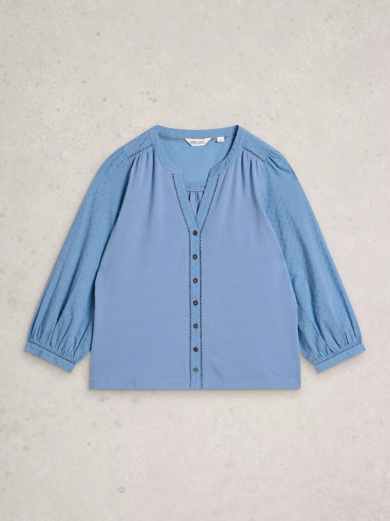 White Stuff Daisy Dobby Mix Top Mid Blue